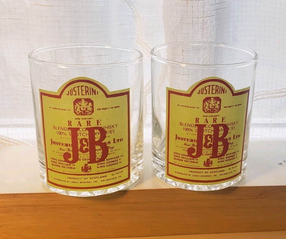 J&B Rare Scotch Whisky Glasses~Advertising ~Set Of 2