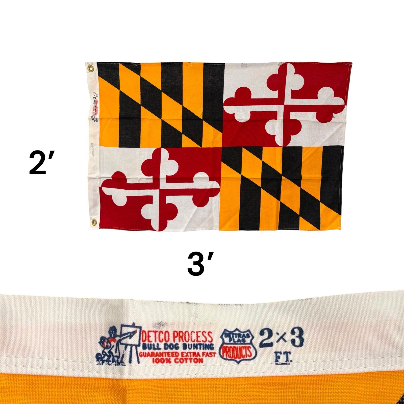 Vintage 1950-60s Flag Of Maryland State Usa American 2 X 3’