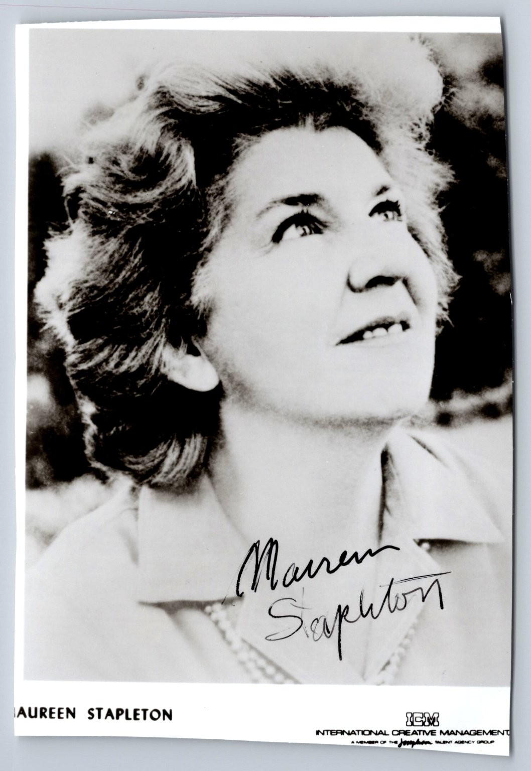 Maureen Stapleton Autograph Signed Photo Black & White ICM Talent Agency
