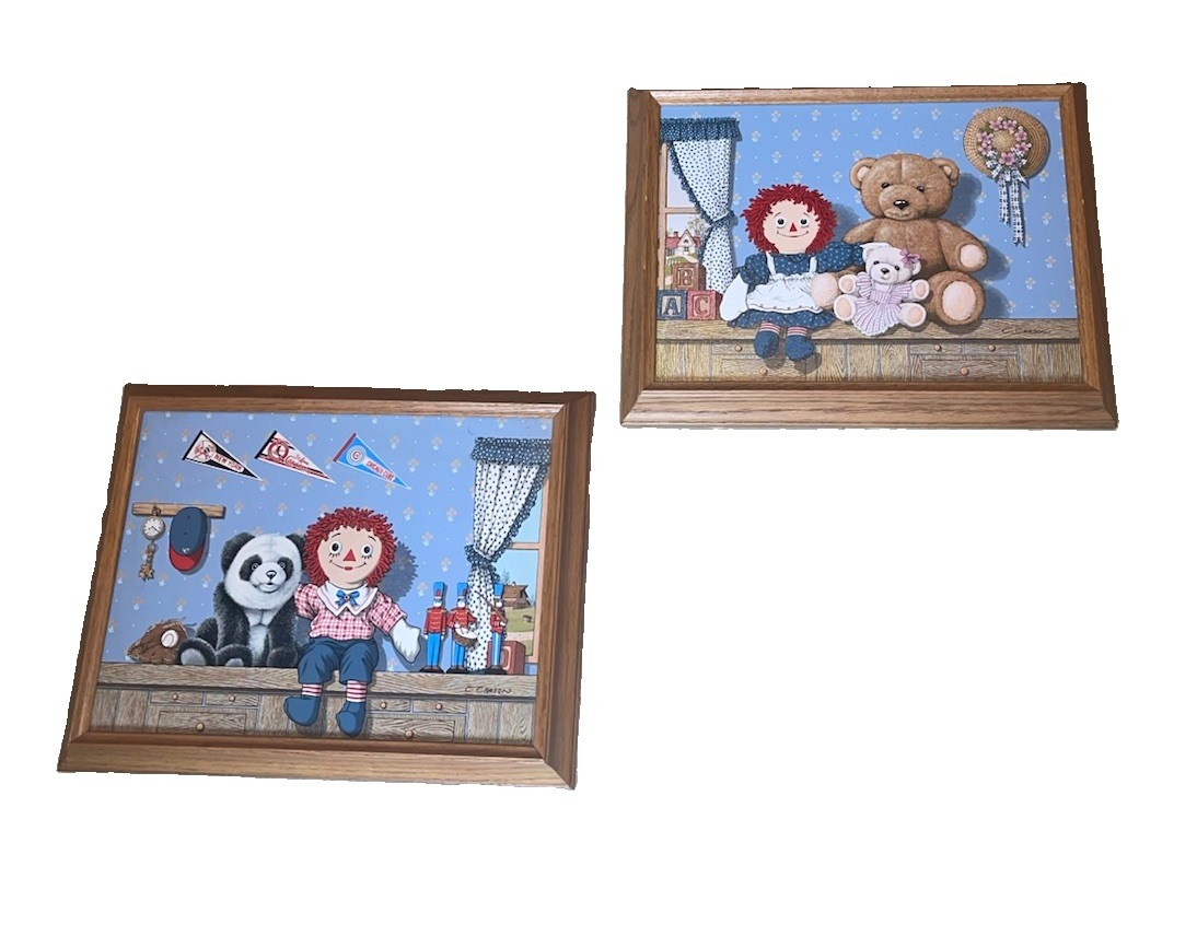 2 nice C. Carson Raggedy Ann & Andy Vintage Canvas Art Pictures Oak Framed 2 nice C. Carson Raggedy Ann & Andy Vintage Canvas Art Pictures Oak Framed