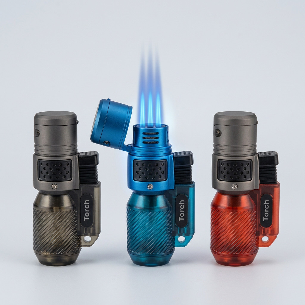 3 Jet Flame Torch Lighter Refillable Butane Windproof Cigar Cigarette clear