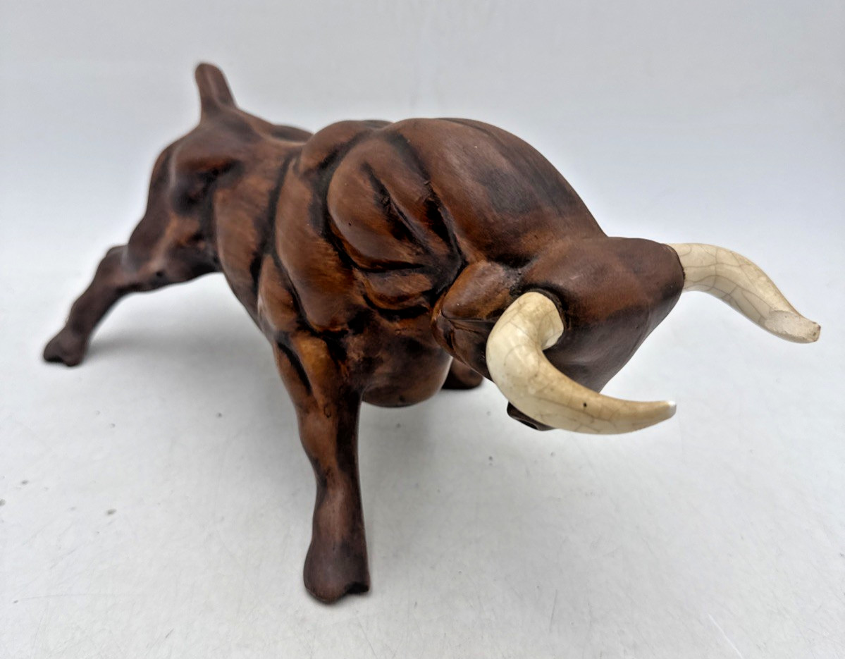Vtg MCM Treasure Craft Bull Ceramic Statue Figure Large Crackle Patina 13.5\