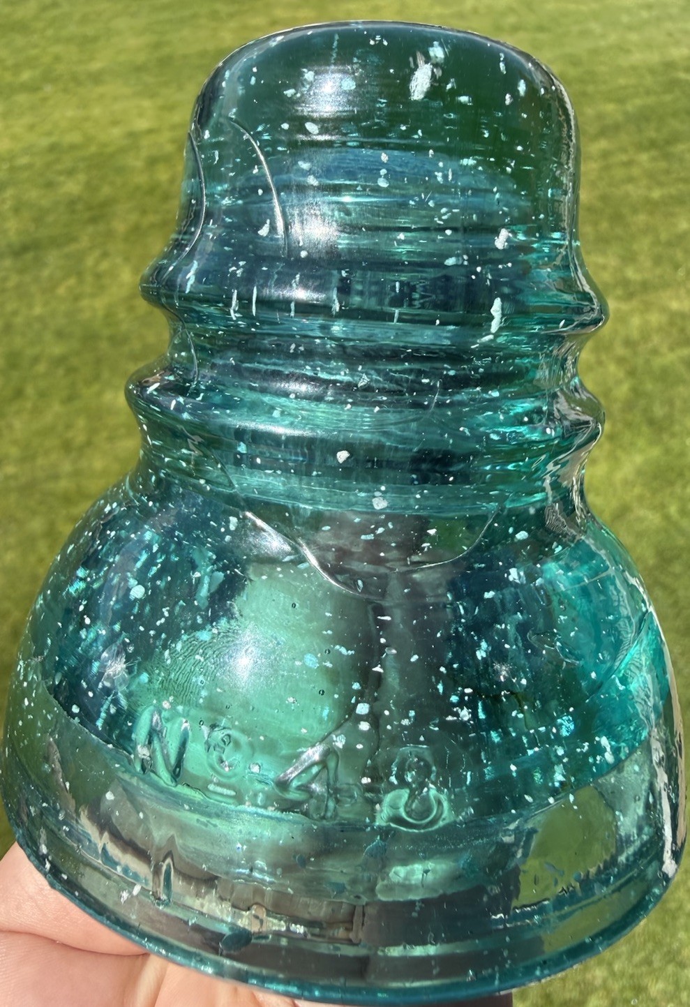 Stunning Antique Embossed NO NAME Very Snowy  Aqua “No 48” CD 152 SB Insulator