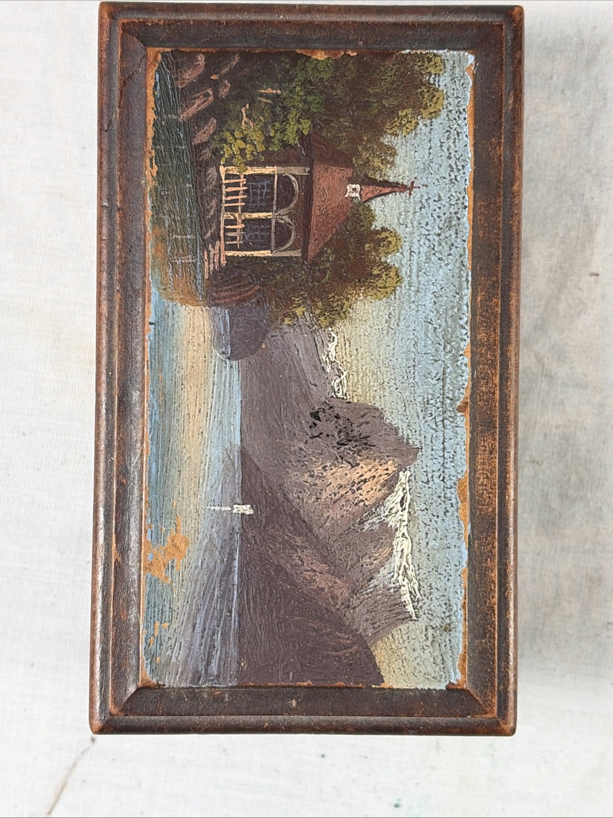 GRAND TOUR Walnut SNUFF BOX WILLIAM TELL MINIATURE PAINTING SWITZERLAND SATTLER?