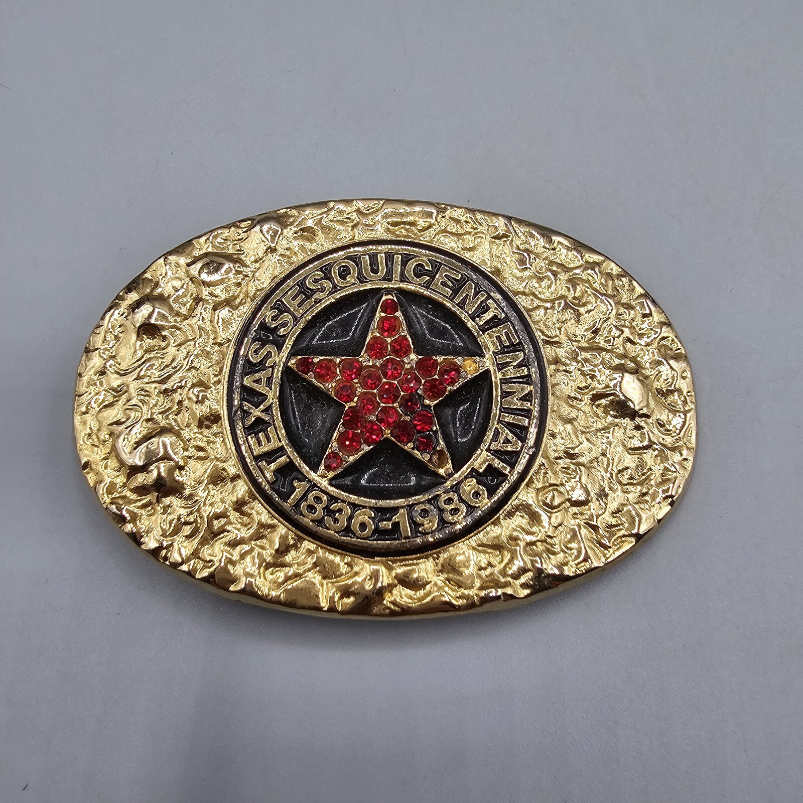 Texas Sesquicentennial Belt Buckle Nugget Top Rhinestone Star 1836-1986