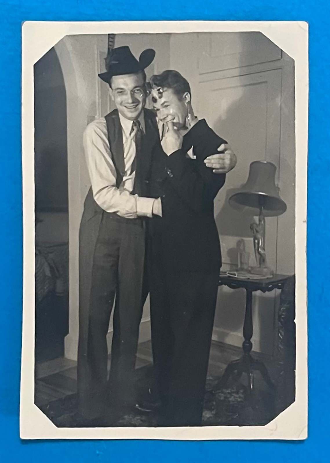 Vintage Snapshot of Two Friendly Men Laughing & Hugging at a Party Photo