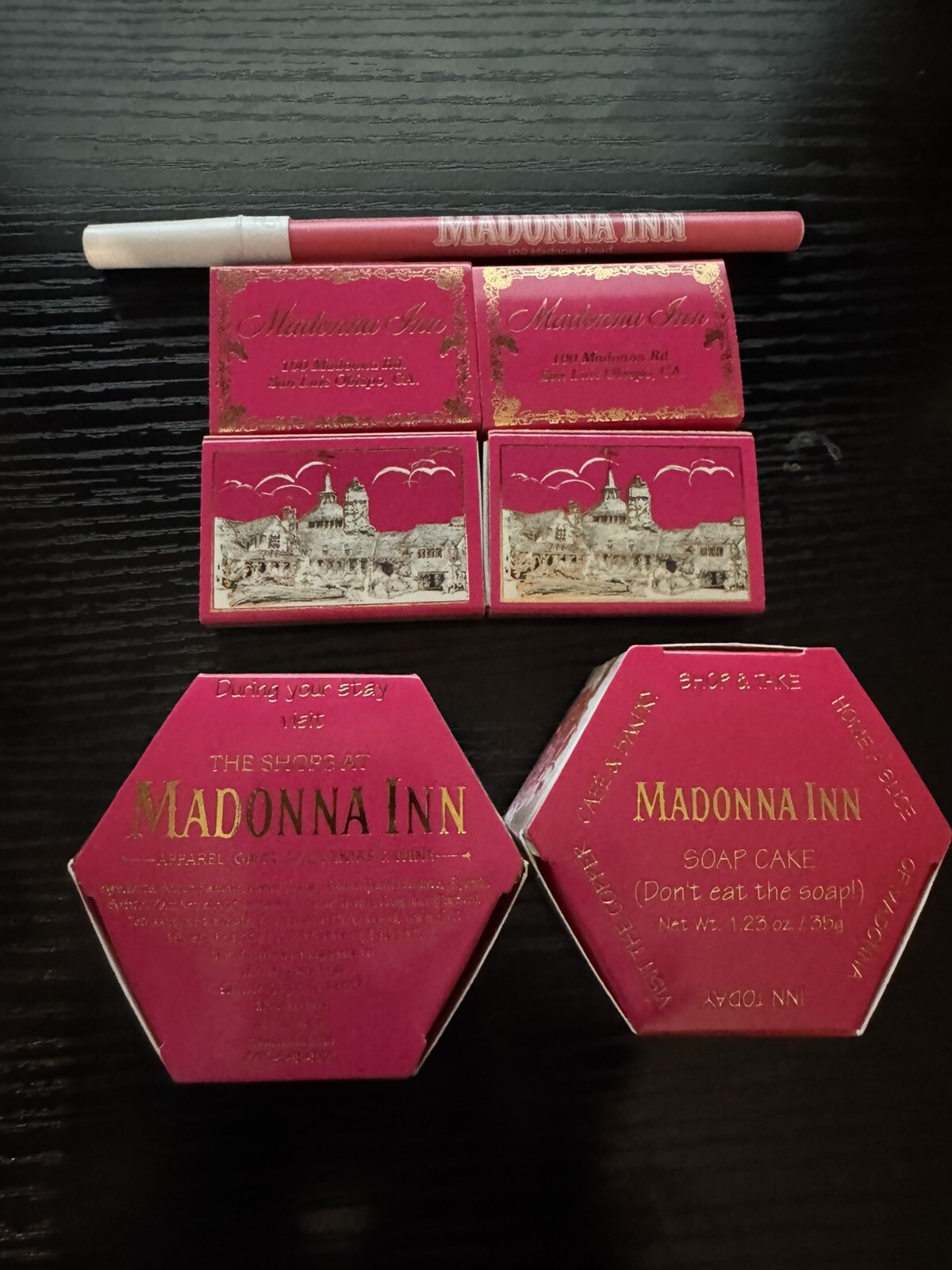 Madonna Inn, San Luis Obispo, CA, 4 Full Unstruck Matchbox, 2 Soap Cakes, 1 Pen Madonna Inn, San Luis Obispo, CA, 4 Full Unstruck Matchbox, 2 Soap Cakes, 1 Pen