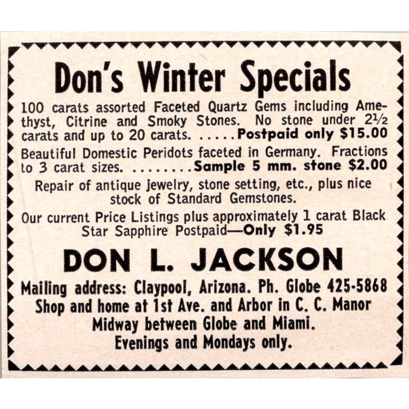 Don L. Jackson Don\'s Winter Specials Claypool AZ 1964 Magazine Ad SAK6-M5