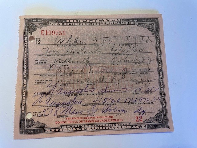 Early 1930\'s Prohibition Prescription for Medicinal Liquor - Quantity 1 Early 1930\'s Prohibition Prescription for Medicinal Liquor - Quantity 1