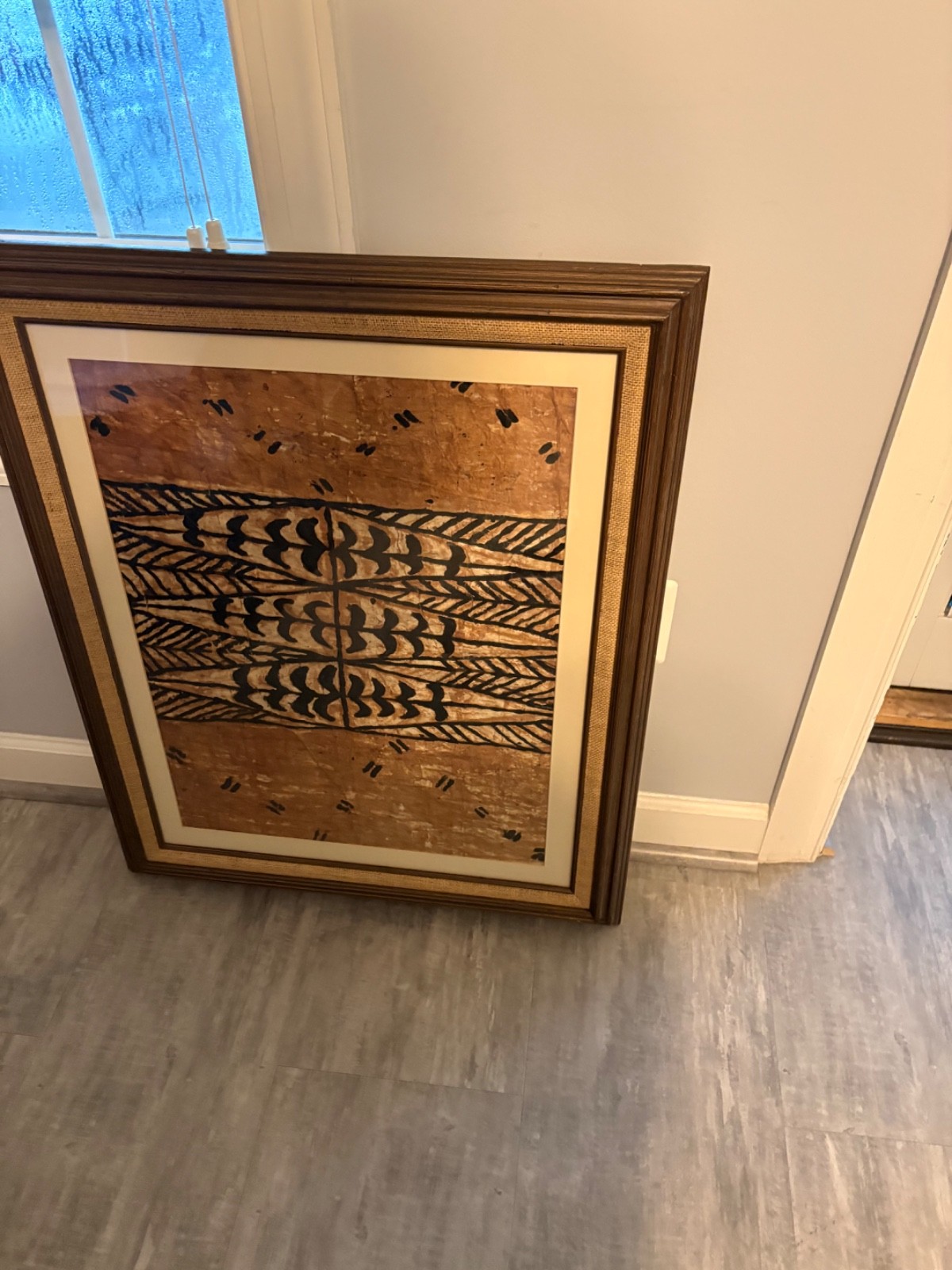 Vintage FRAMED TAPA Bark Cloth POLYNESIAN Handmade Folk Art Large 16.5\