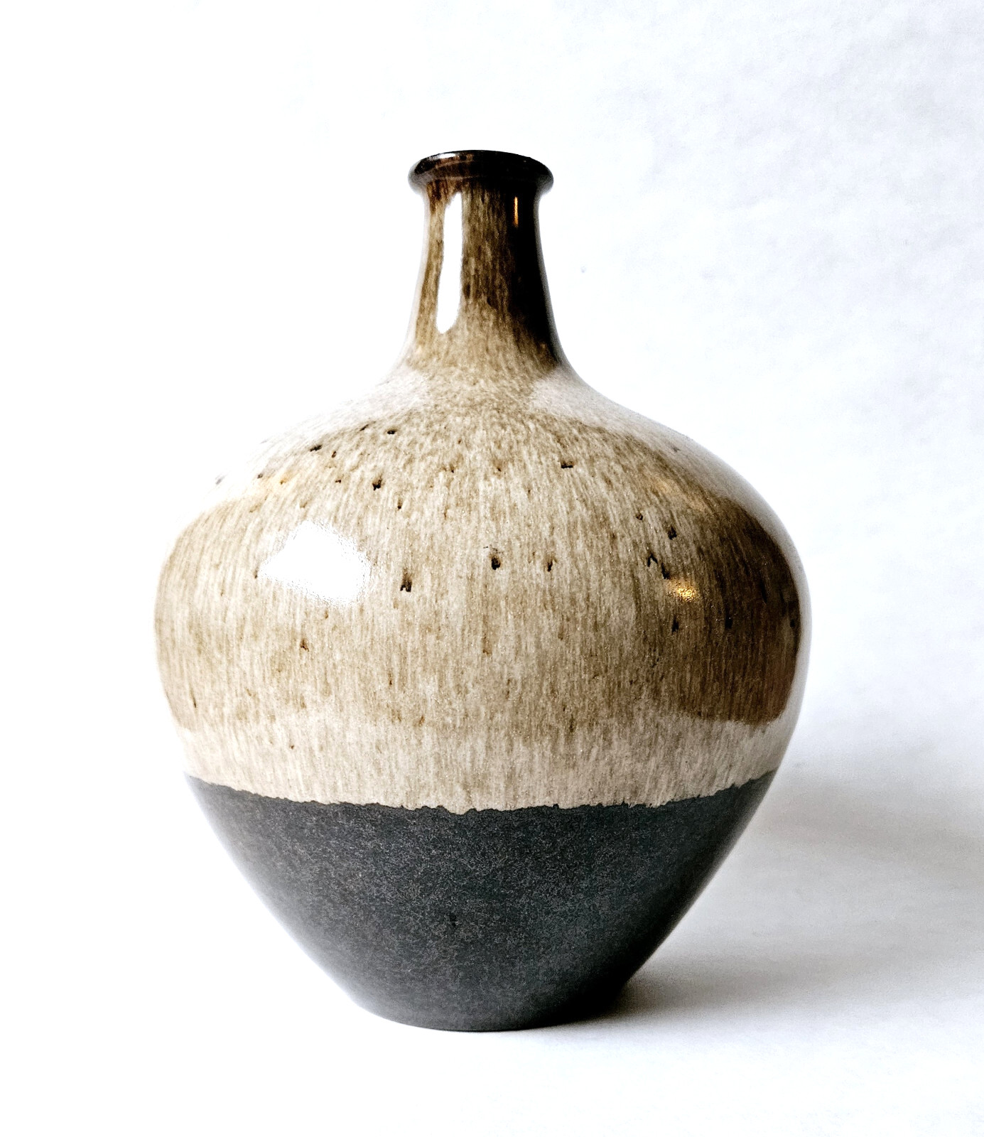 Alvino Bagni Raymor Art Pottery Ceramic Vase 2 Tone Brown Glaze 4438 Italy MCM