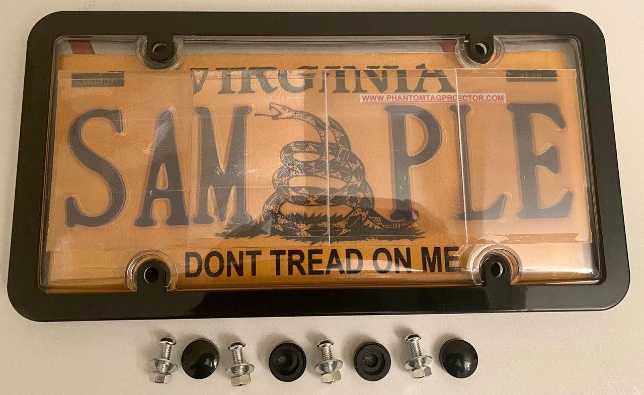 4th Gen. Phantom Tag Protector Clear License Plate Cover & Black Frame w/Bolts &
