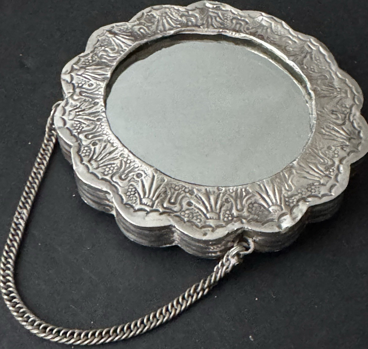 Vintage 900 Silver Mirror Turkish Wedding Small Hanging Mirror Rare 4.94 oz