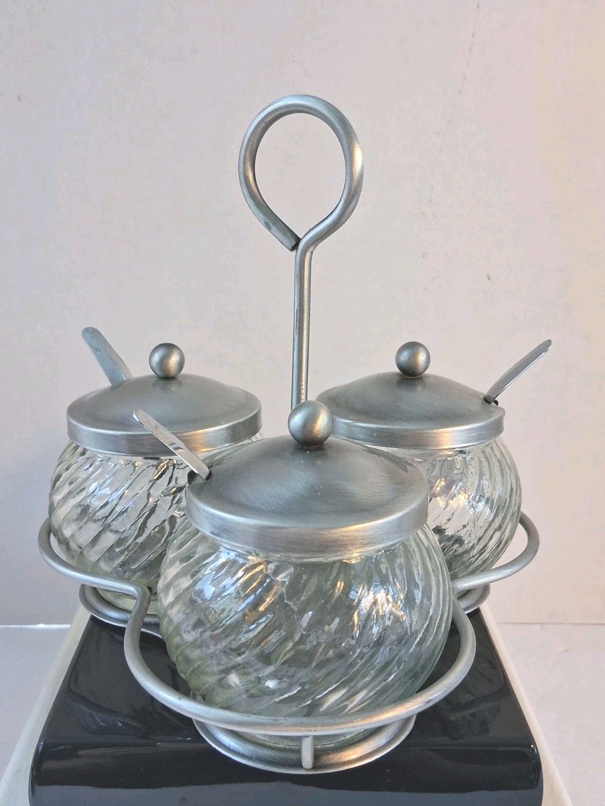 Vtg Winchester Brand- Jam/Jelly/Chutney/Mustard Caddy; Orig. Lids & Spoons; EUC