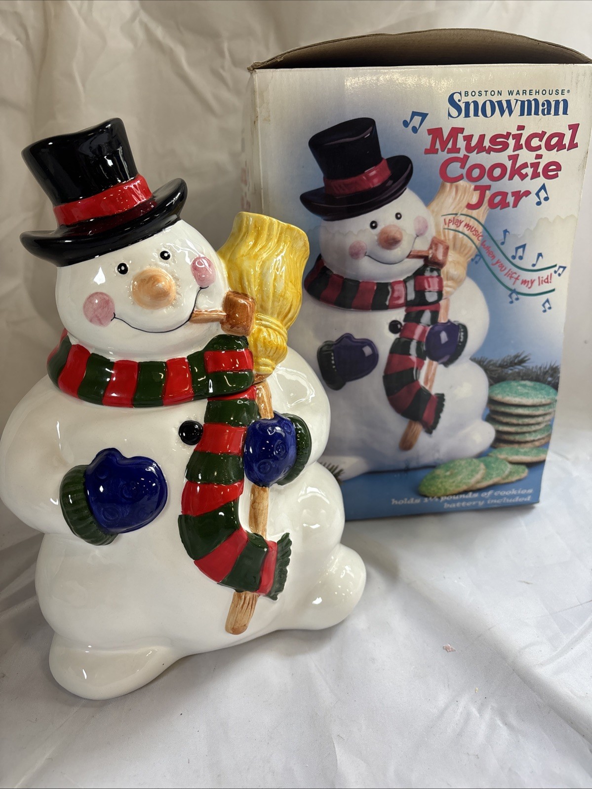 Frosty The Snowman Cookie Jar 11” Pipe Hat Musical Original Box Needs Batteries