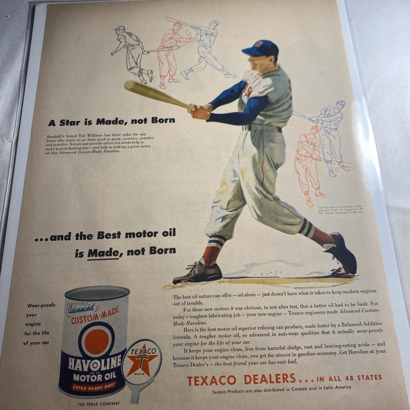 1954 Texaco Oil Co Ted Williams WWII Original Print Ad -  
