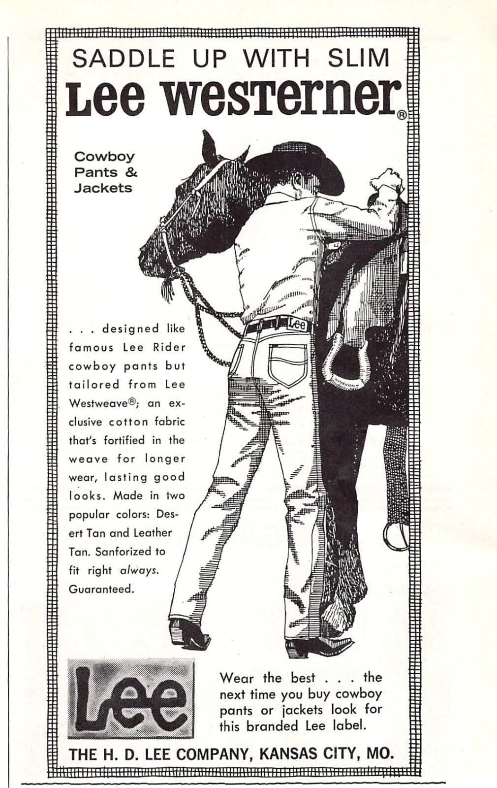 H D Lee Co Westerner Kansas City MO Cowboy Pants & Jacket 1962 Vtg Mag Print Ad