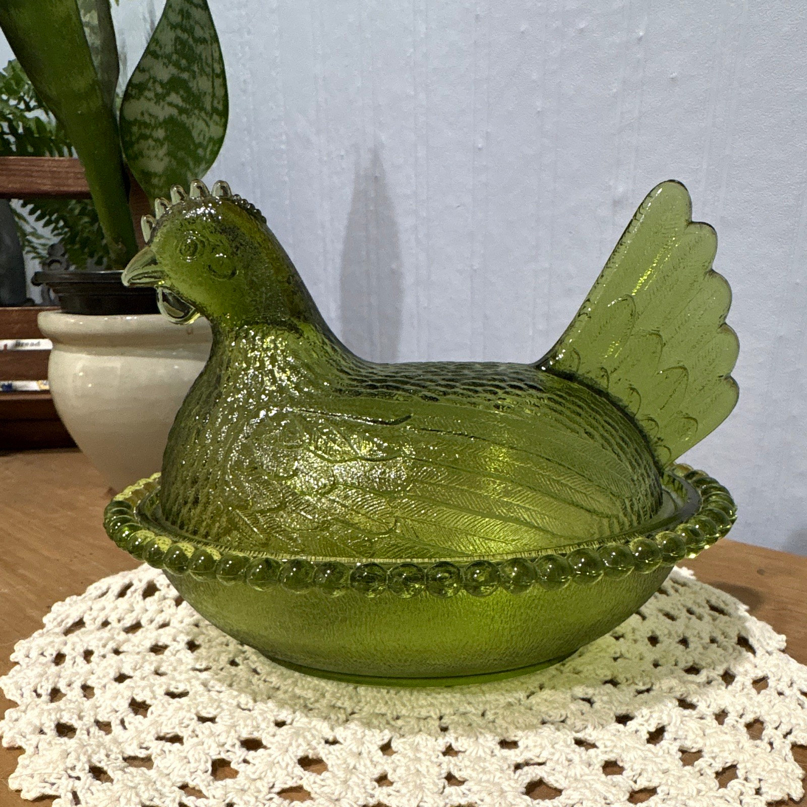 *SLOTTED* Indiana olive Green Glass Hen on Nest HON vintage chicken RARE HTF *SLOTTED* Indiana olive Green Glass Hen on Nest HON vintage chicken RARE HTF