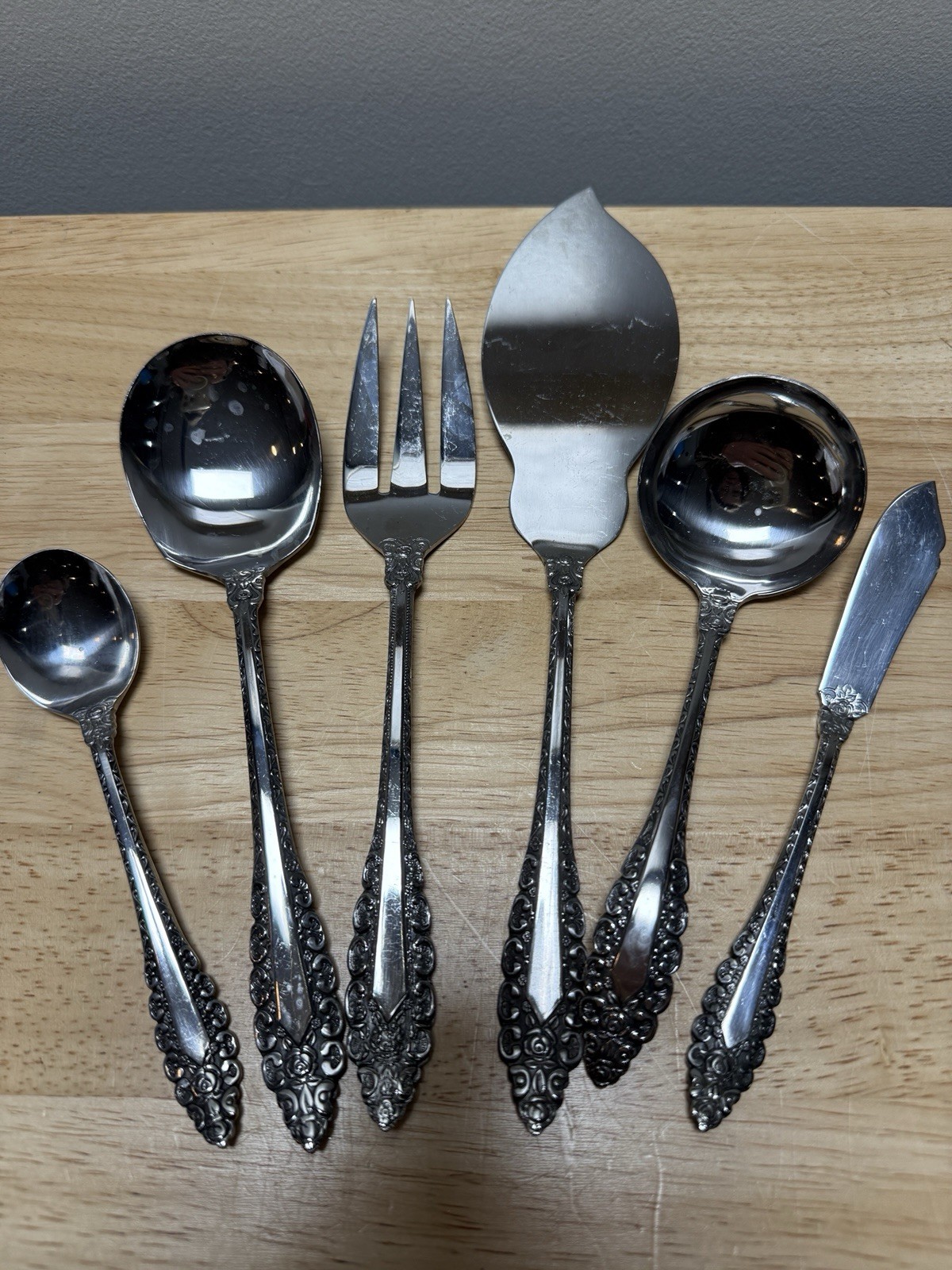 LCU57 Lifetime Cutlery Stainless Japan Scrolls & Flowers Lot of 6 Serving Set