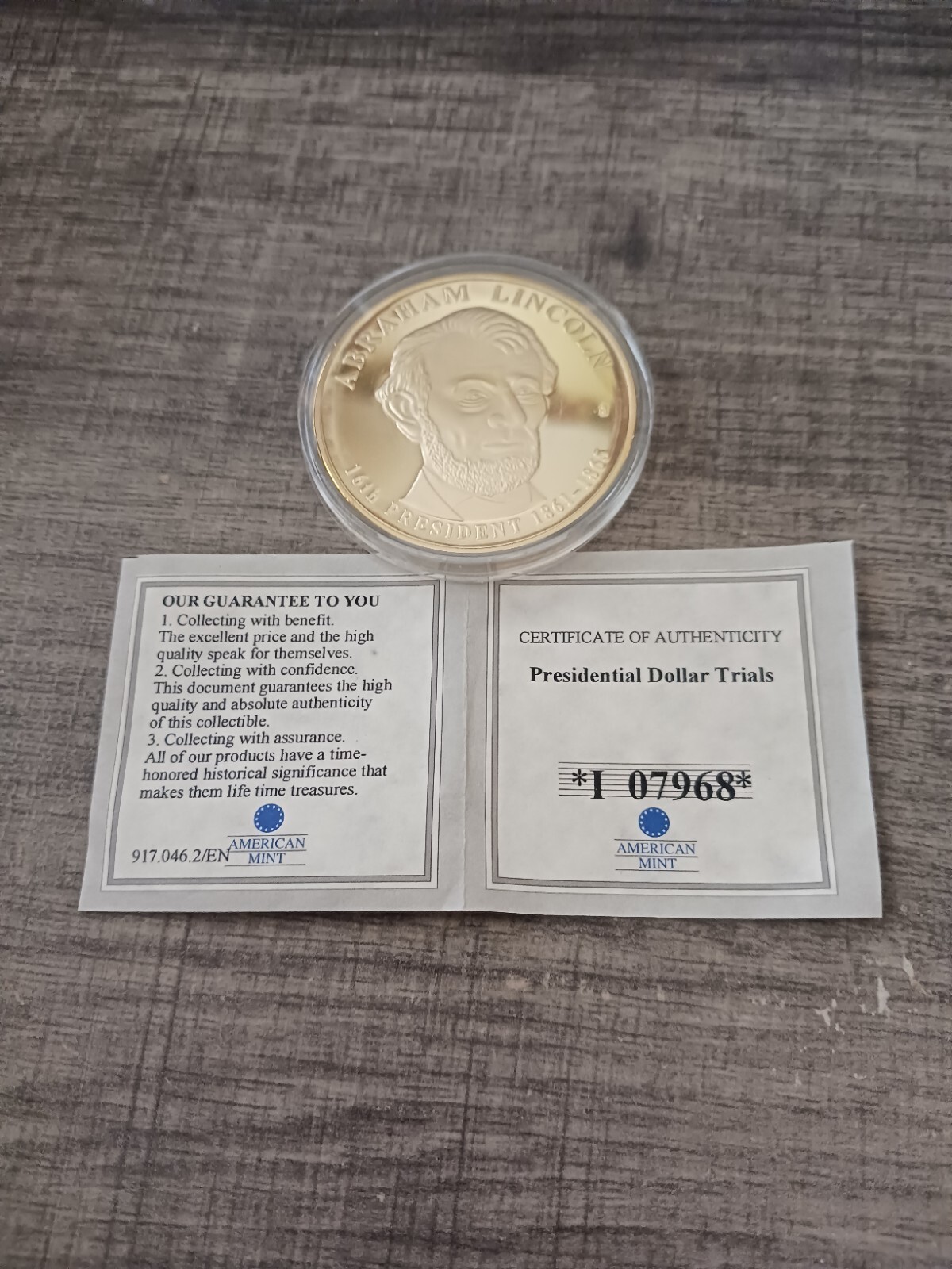 2009 AMERICAN MINT ABRAHAM LINCOLN PRESIDENTIAL DOLLAR TRIALS 24K LAYERED/COA