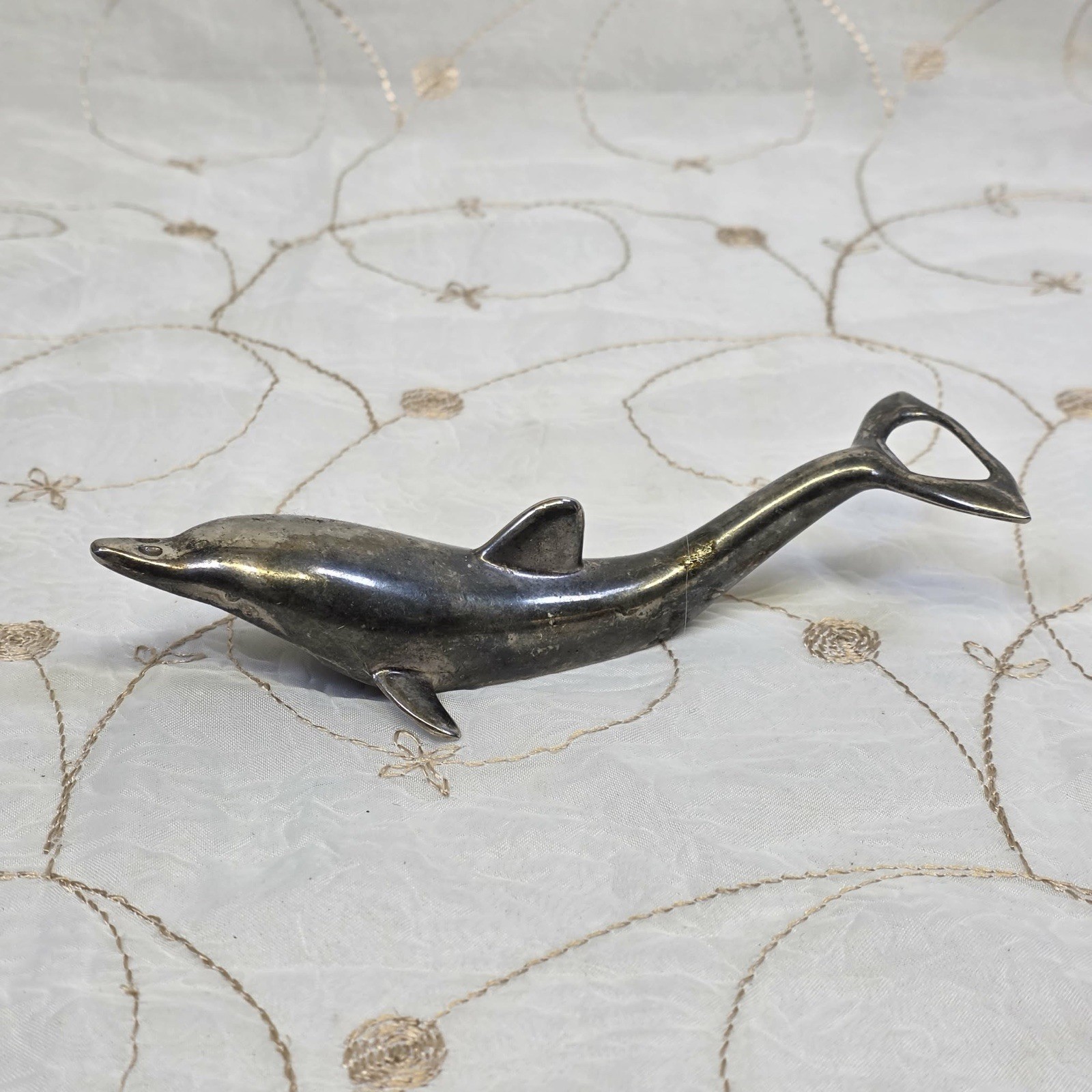 Vintage Silver Plated Dolphin Bottle Opener. Dual Opener Pop Top & Twist Top.