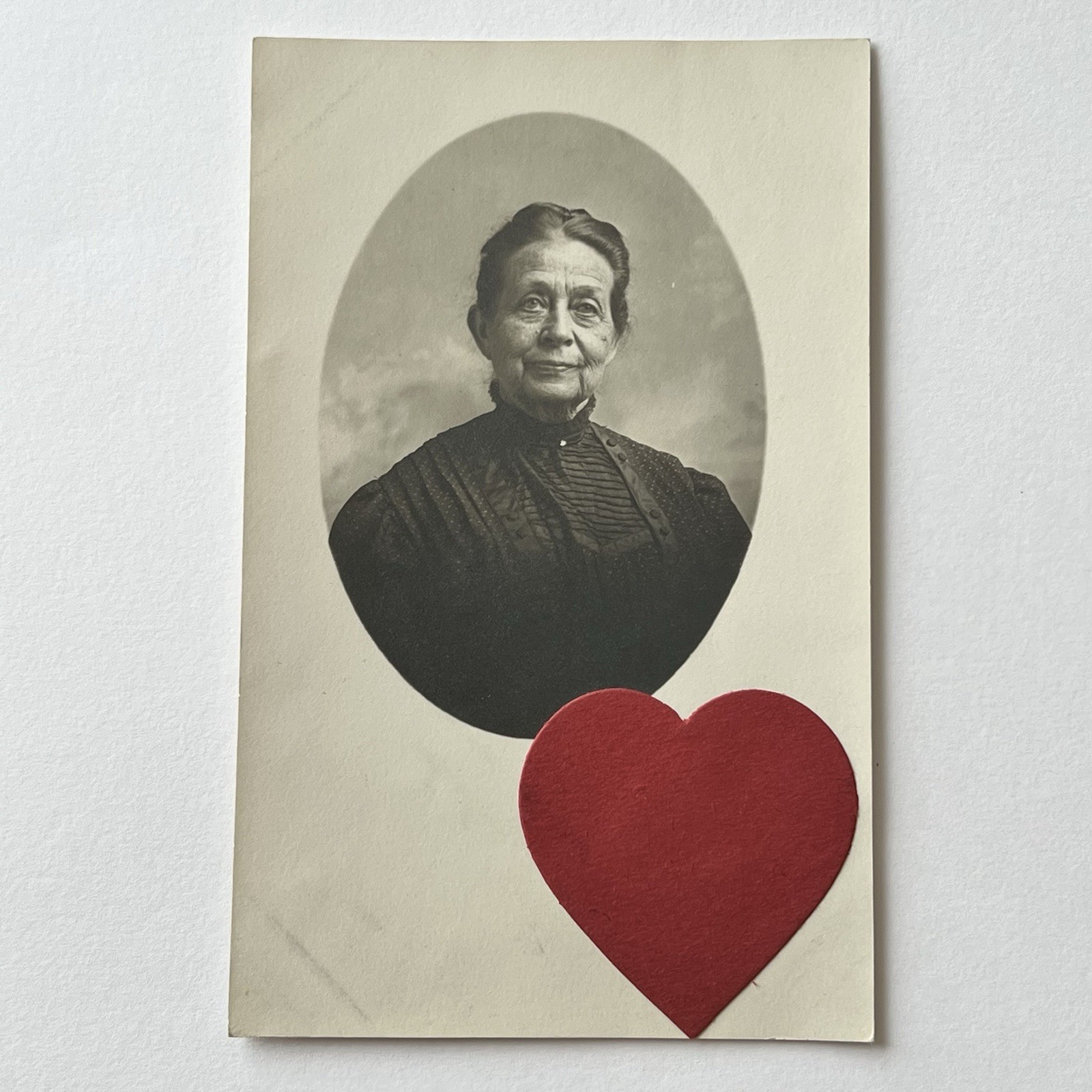 Antique RPPC Real Postcard Beautiful Mature Woman Red Heart Kind Eyes
