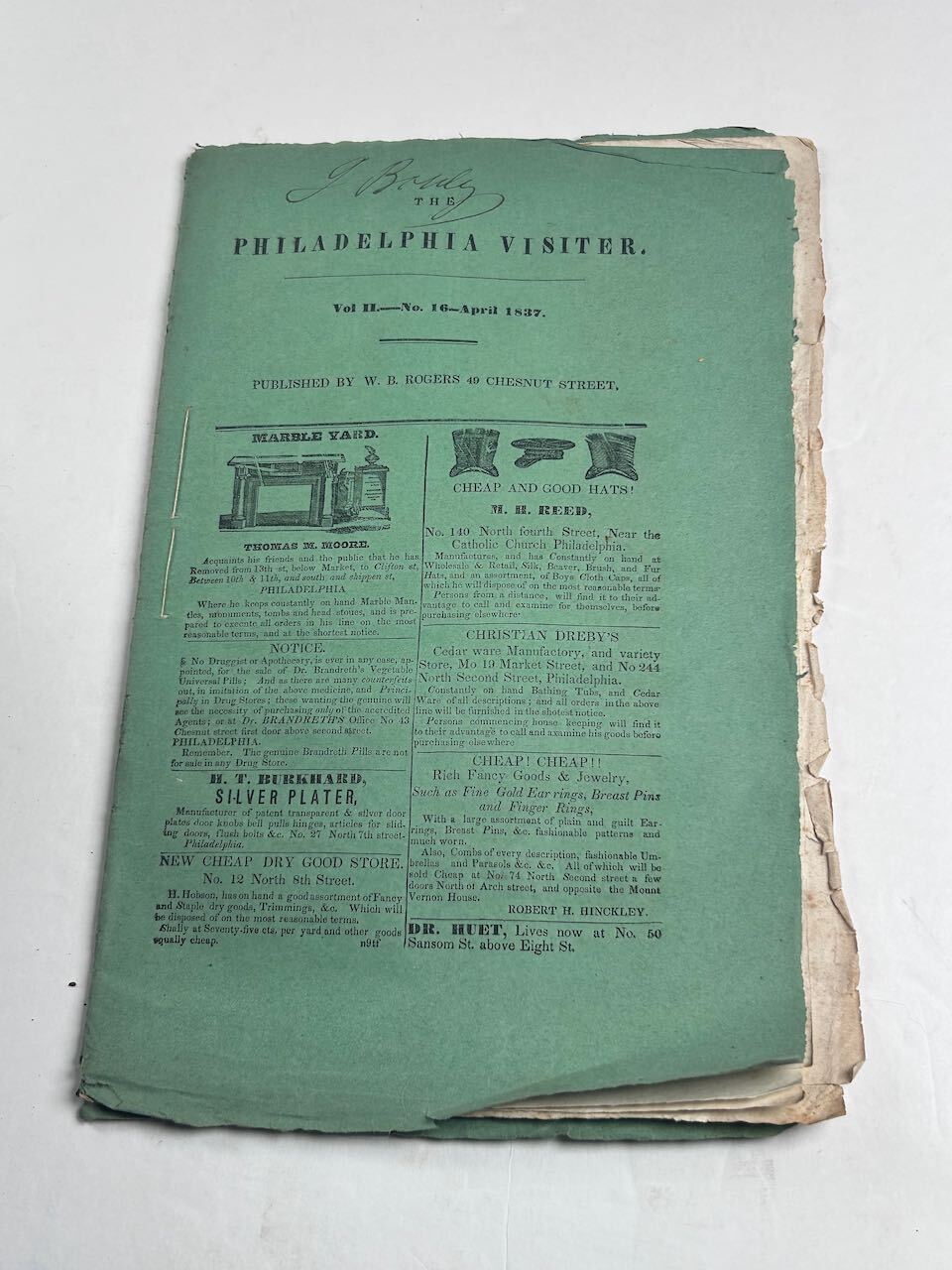 Philadelphia Visitor Vol II No. 16 April 1837 Antique Booklet Pamphlet