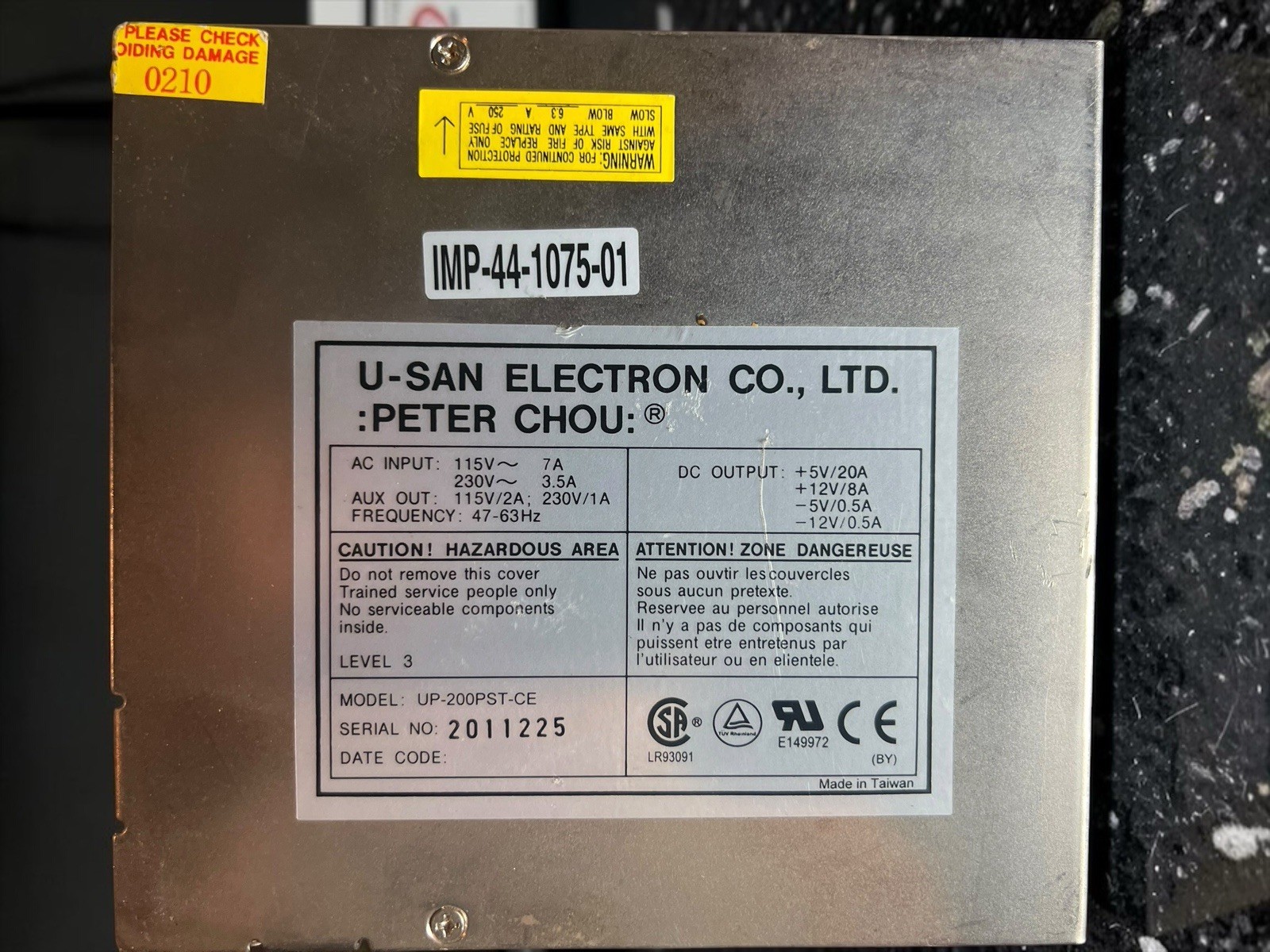Peter Chou U-San UP-200PST-CE 200W Arcade Power Supply PSU 20A NOS New