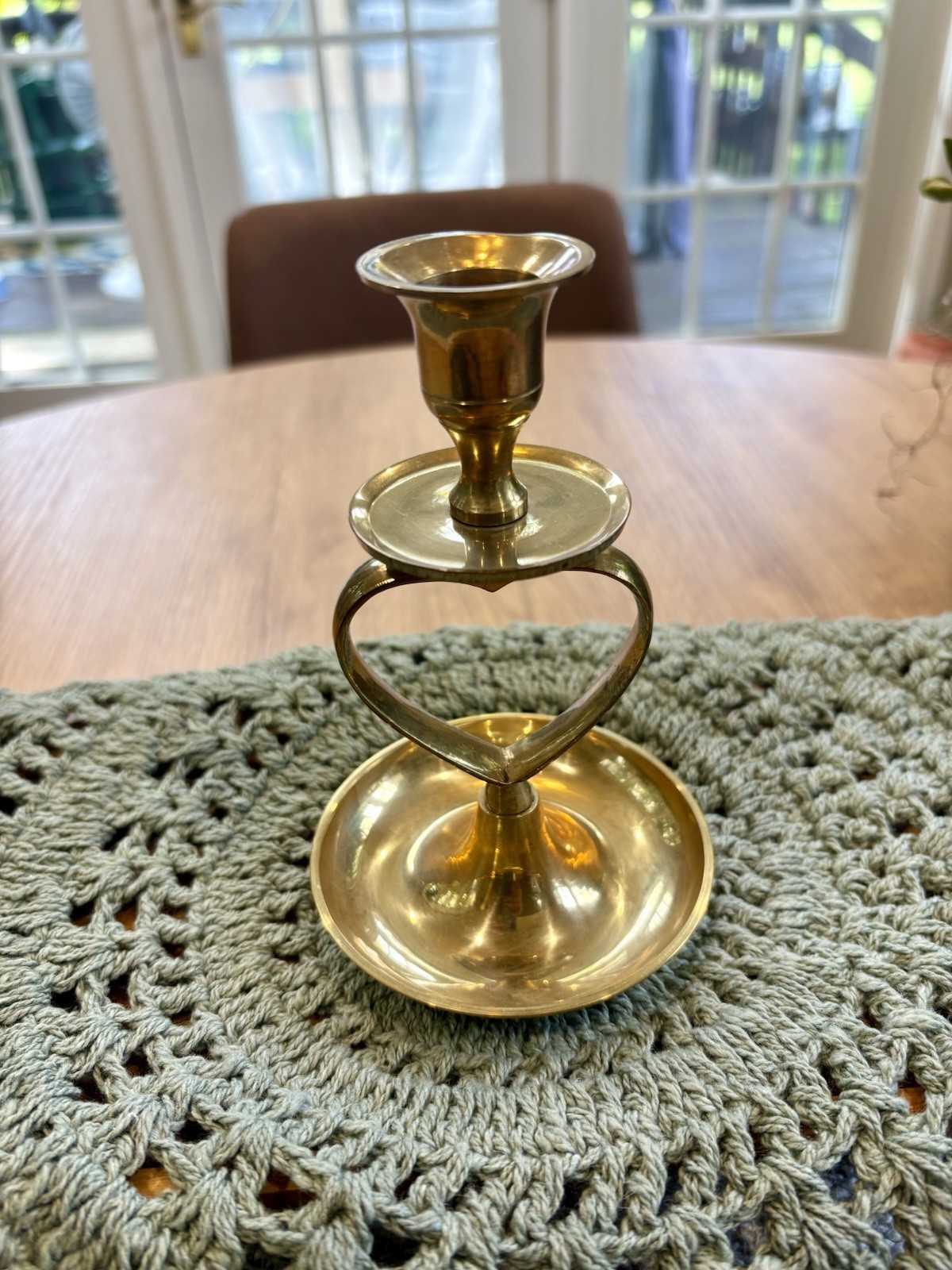 Vintage Hosley Solid Brass Heart Handle Chamber Candlestick Holder India