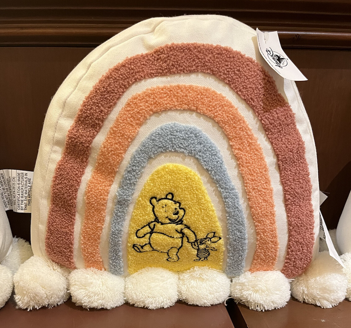 2021 Disney Parks Winnie The Pooh Piglet Rainbow Pom Pom Throw Pillow 13\