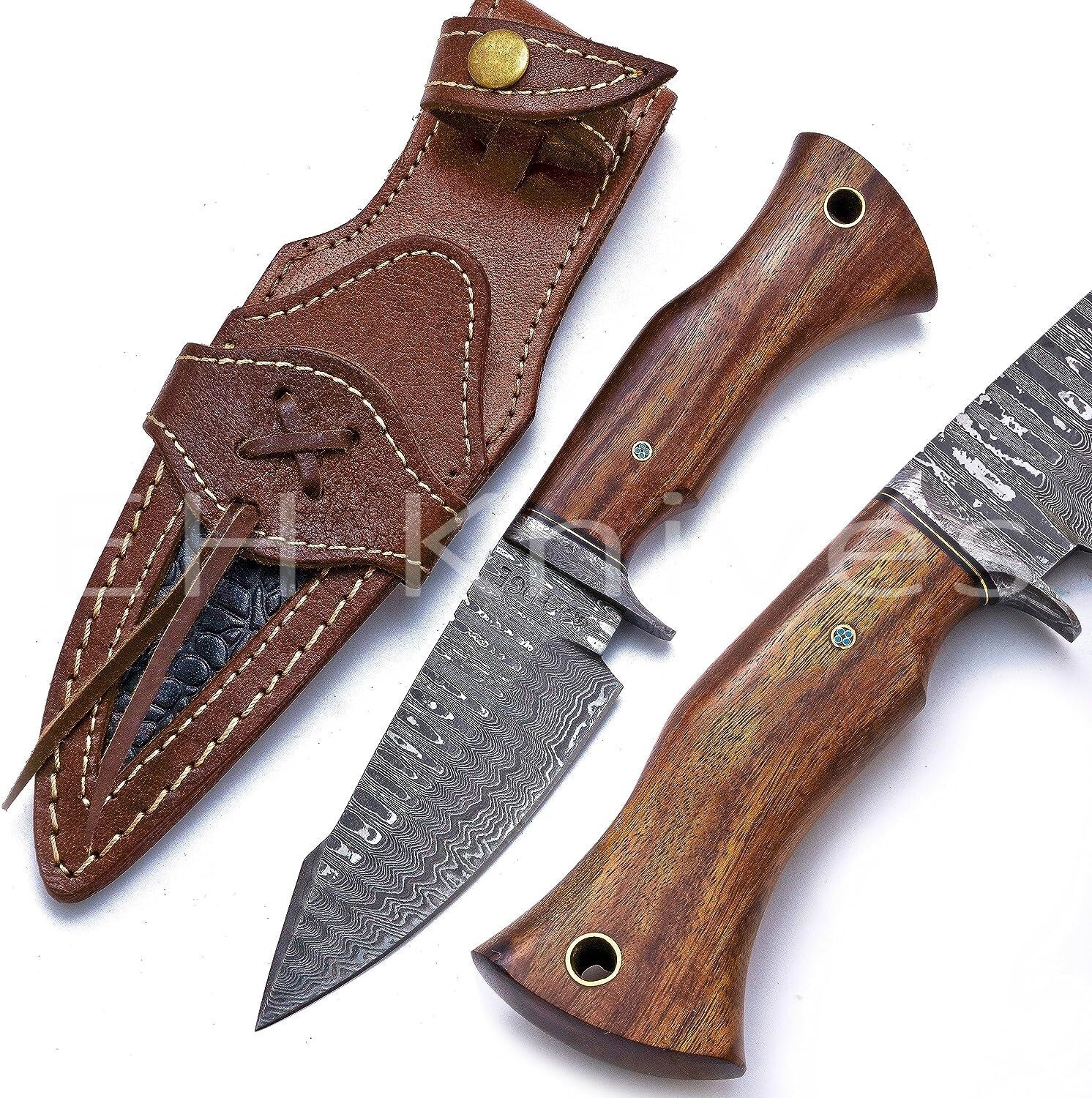 Hand Forged Damascus Skinner Knife – Tracking & Hunting Survival Gear