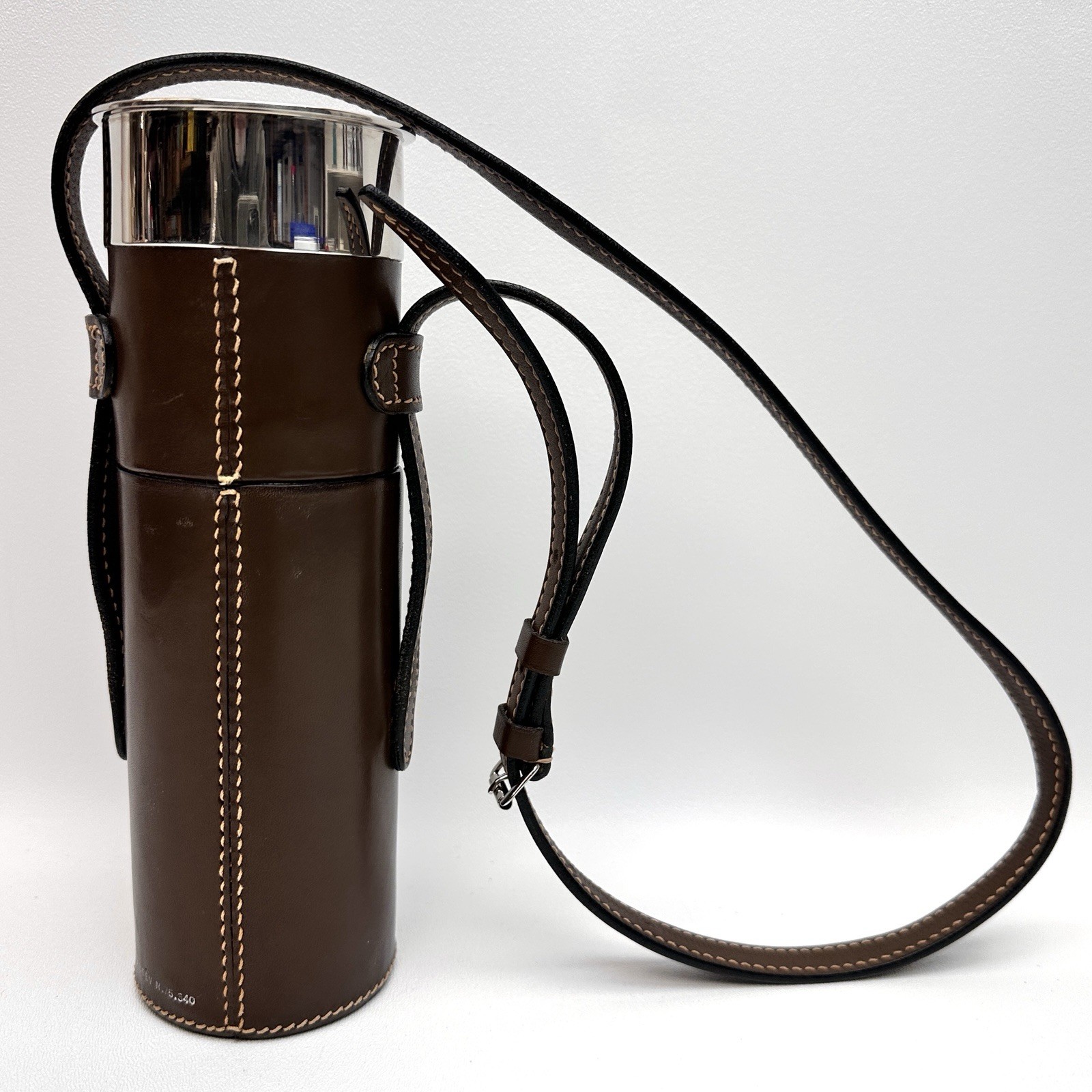 Vintage GUCCI Italy Brown Leather THEOS Shoulder Strap Thermos Flask 1960s RARE