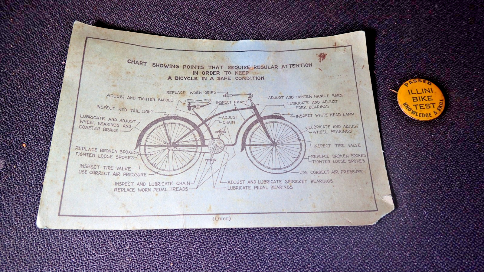 Vintage 1941 Illini Bike Test Knowledge & Skill Illinois Rule for Safe Bicycle