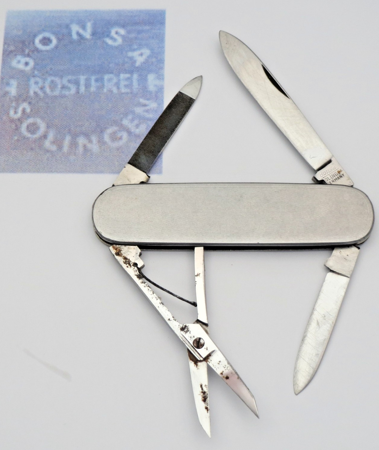 Vintage BONSA SOLINGEN GERMANY Lobster Penknife - Patterned Metal Handles