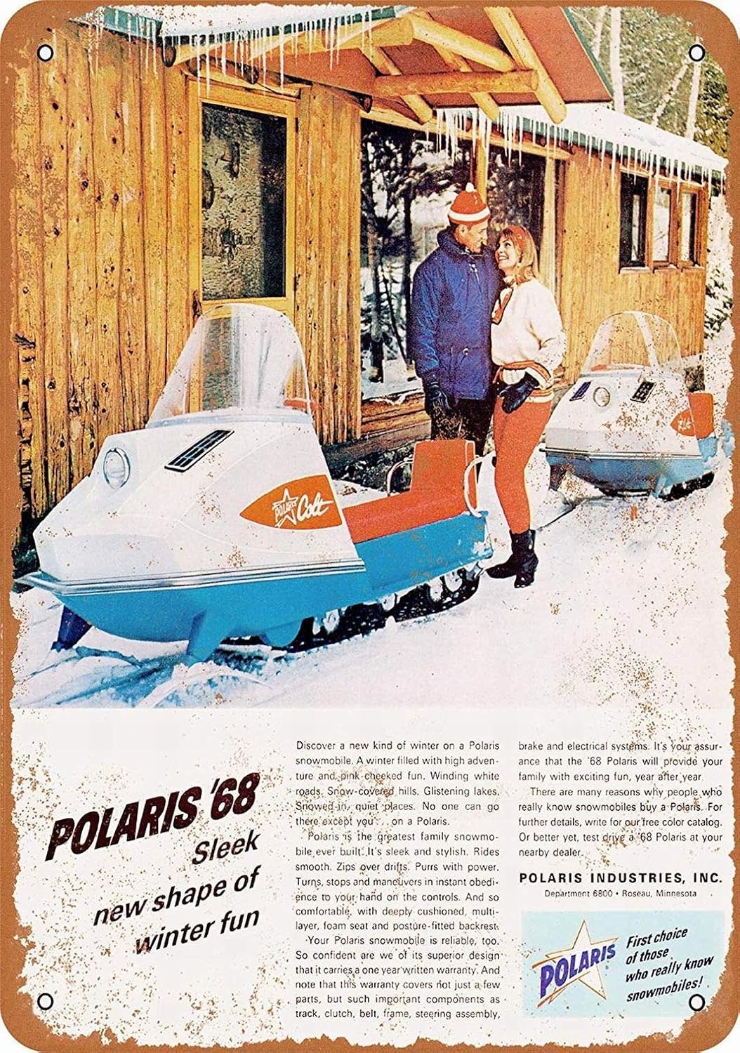 Polaris Snowmobiles Vintage Tin Metal Signs Home Décor 8x12
