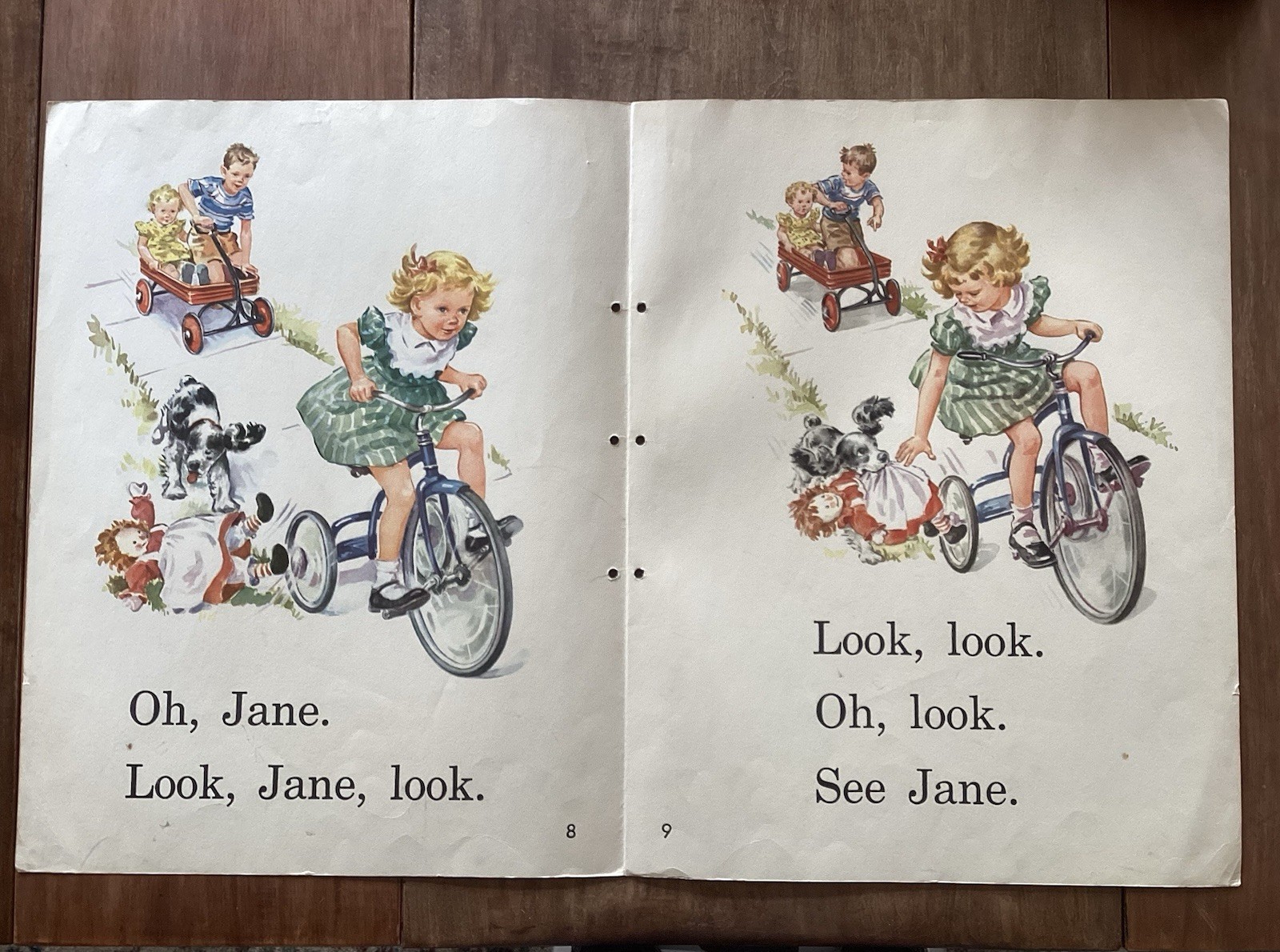 RARE 1950s Dick And Jane Our Big Book JANE 4 Page Classroom Poster Storyline 24”