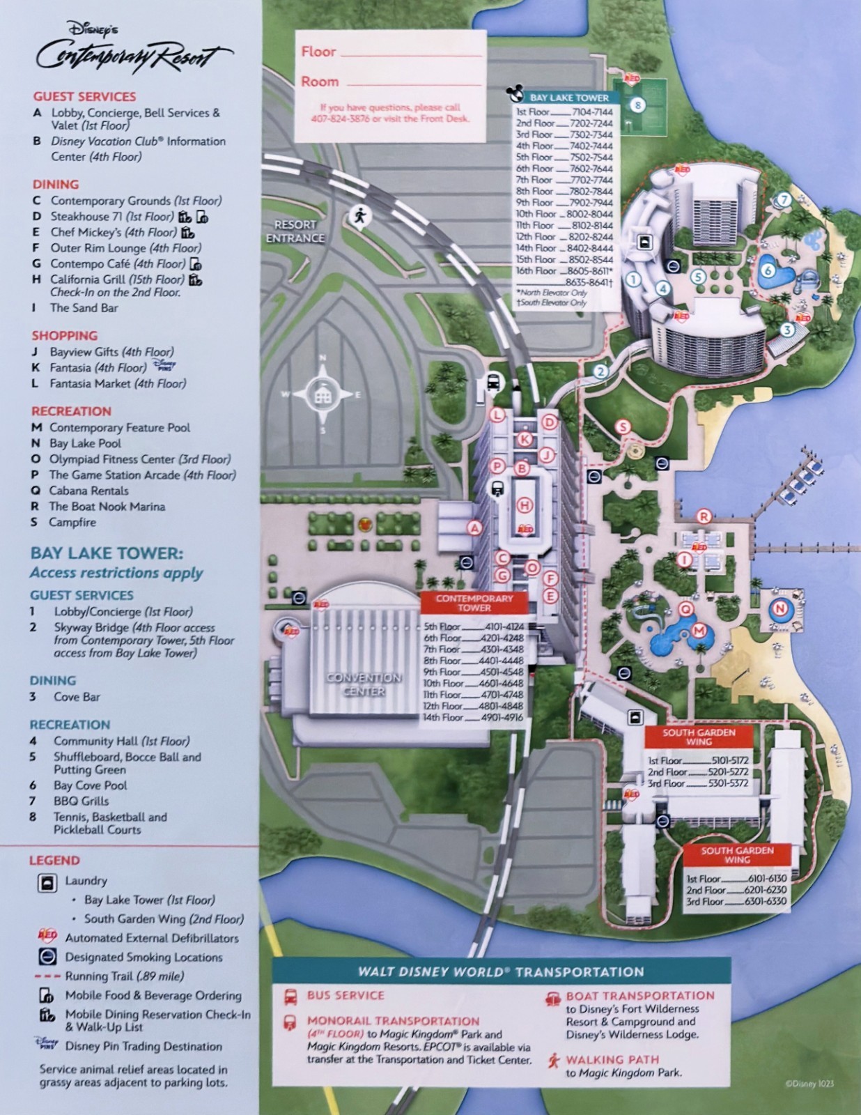 2026 Walt Disney World Contemporary and Bay Lake Tower Resort Map WDW - New