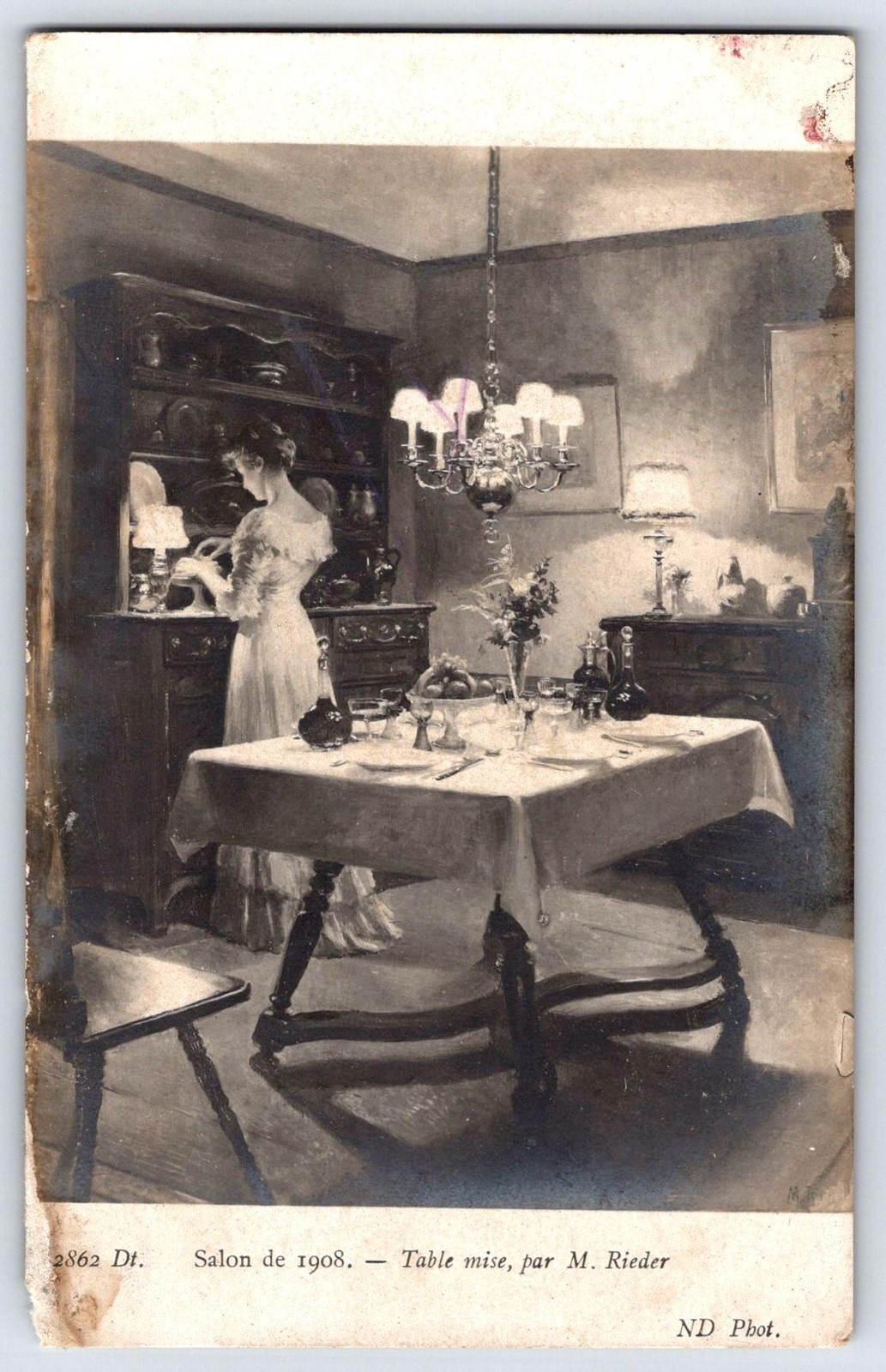 Vintage Dining Room Postcard France Real Photo B/W M. Rieder 6x4 Divided Back