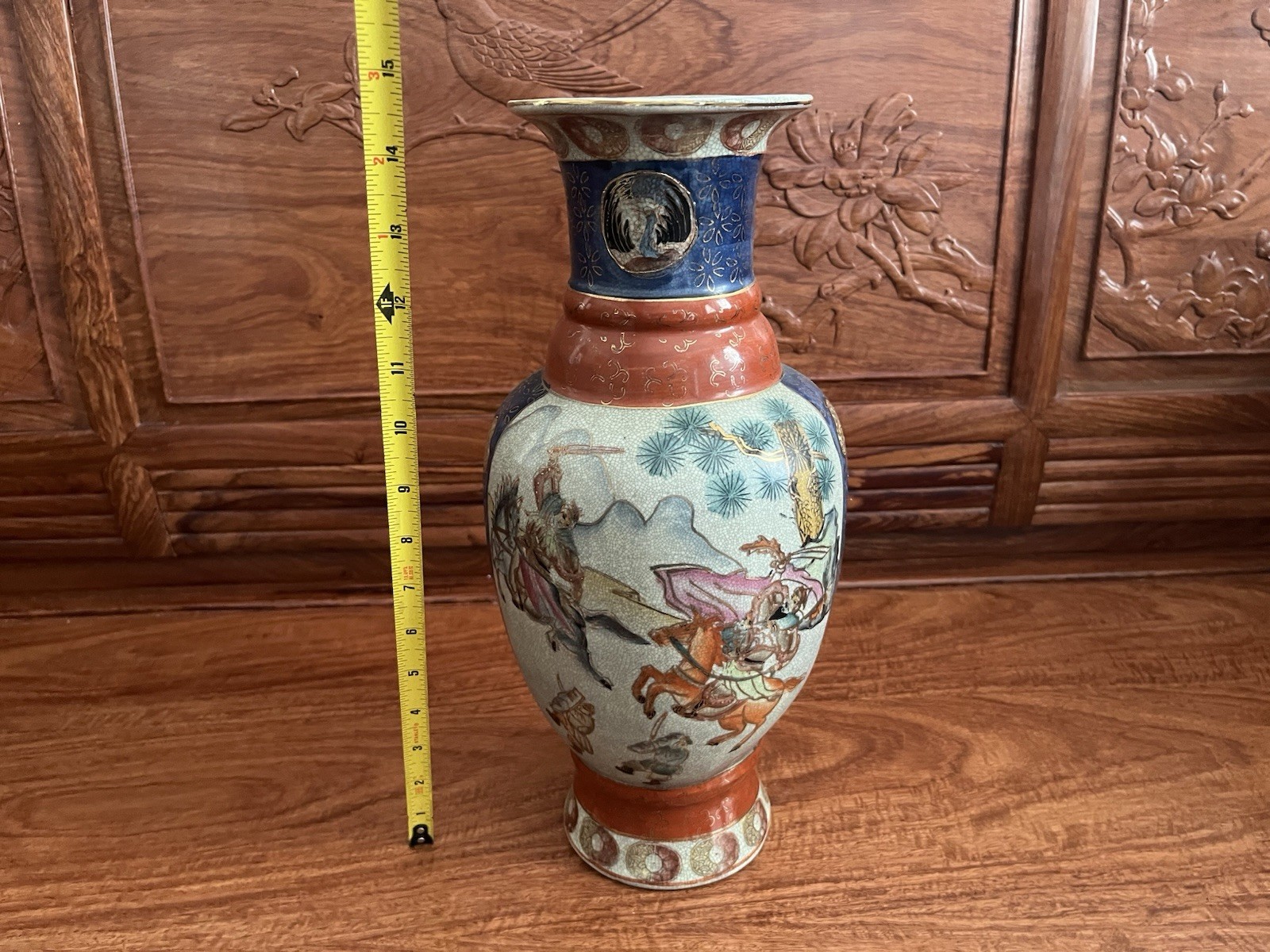 Vintage 14” Chinese Crackle Glazed Porcelain Vase 