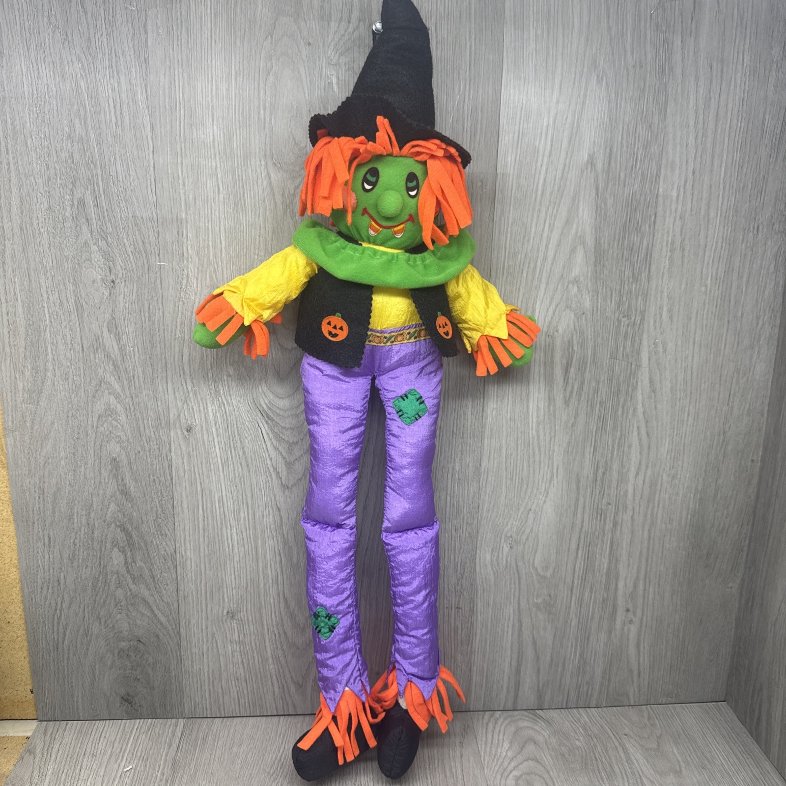 Vintage Halloween Nylon Scarecrow Witch Plush International Silver 26” 