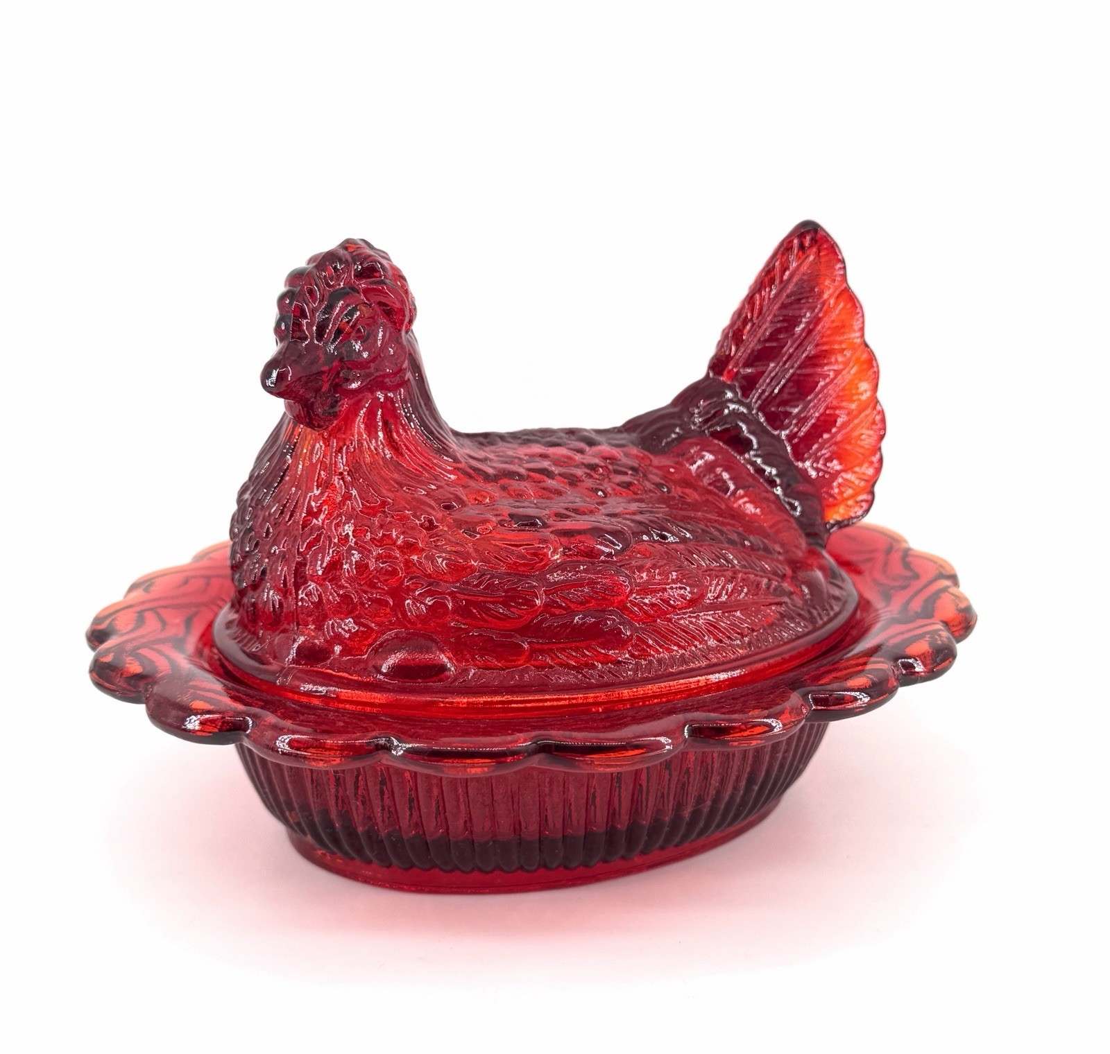 Vintage Mosser Glass Ruby Red Hen on Nest (HON) Cambridge, Ohio 6.5\