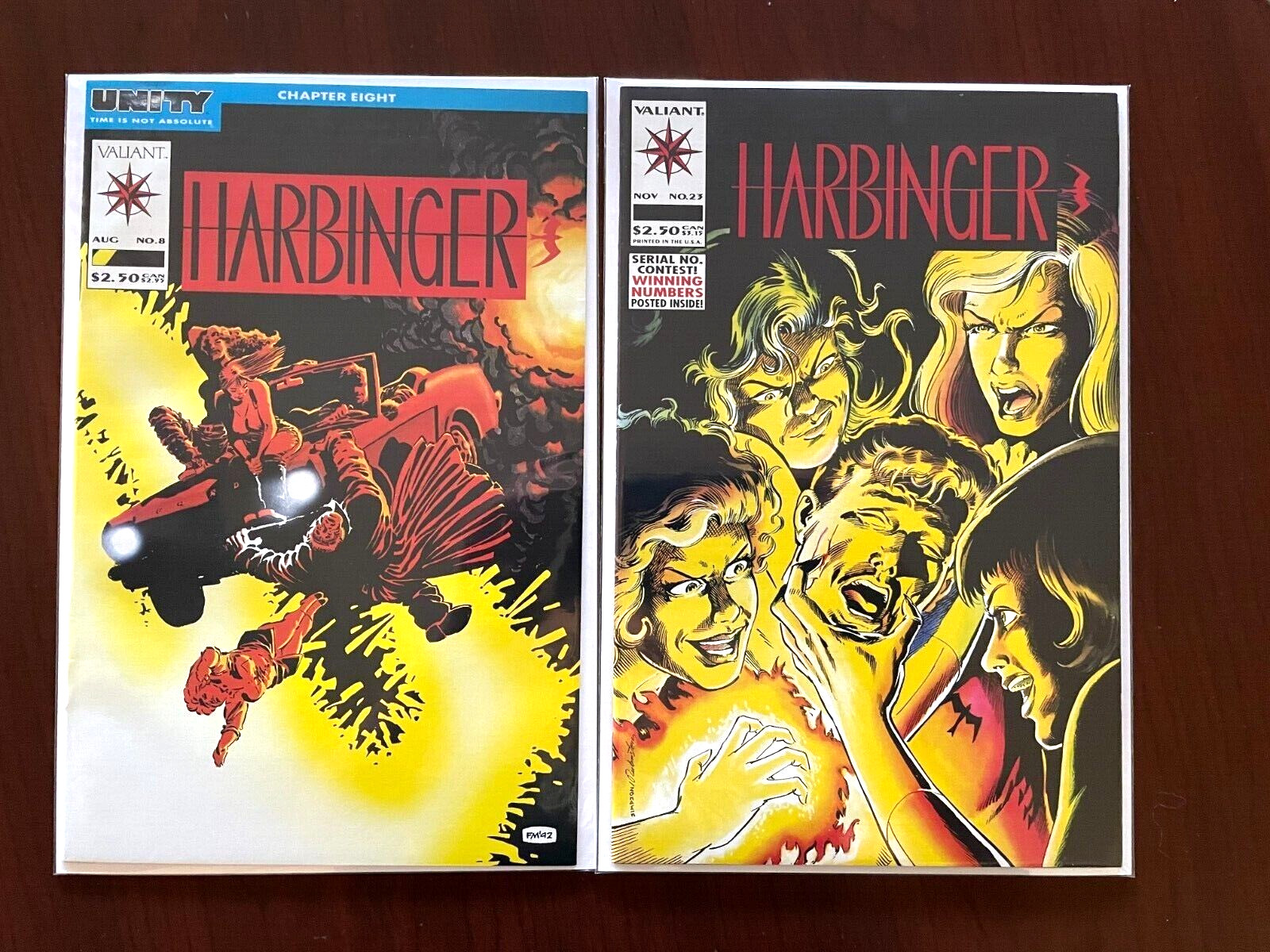 (lot of 2 Comics) Harbinger #8 & #23 (Valiant 1992) Frank Miller Mothergod NM