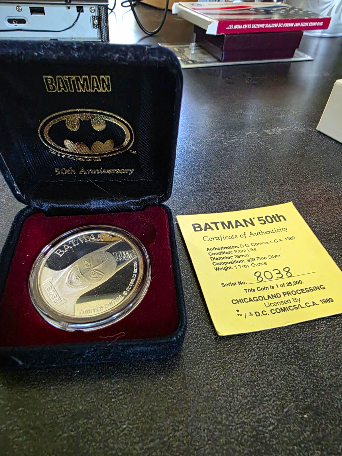 Batman 50th Anniversary Fine Silver Coin 1 Troy Oz Limited Edition w/ Case COA