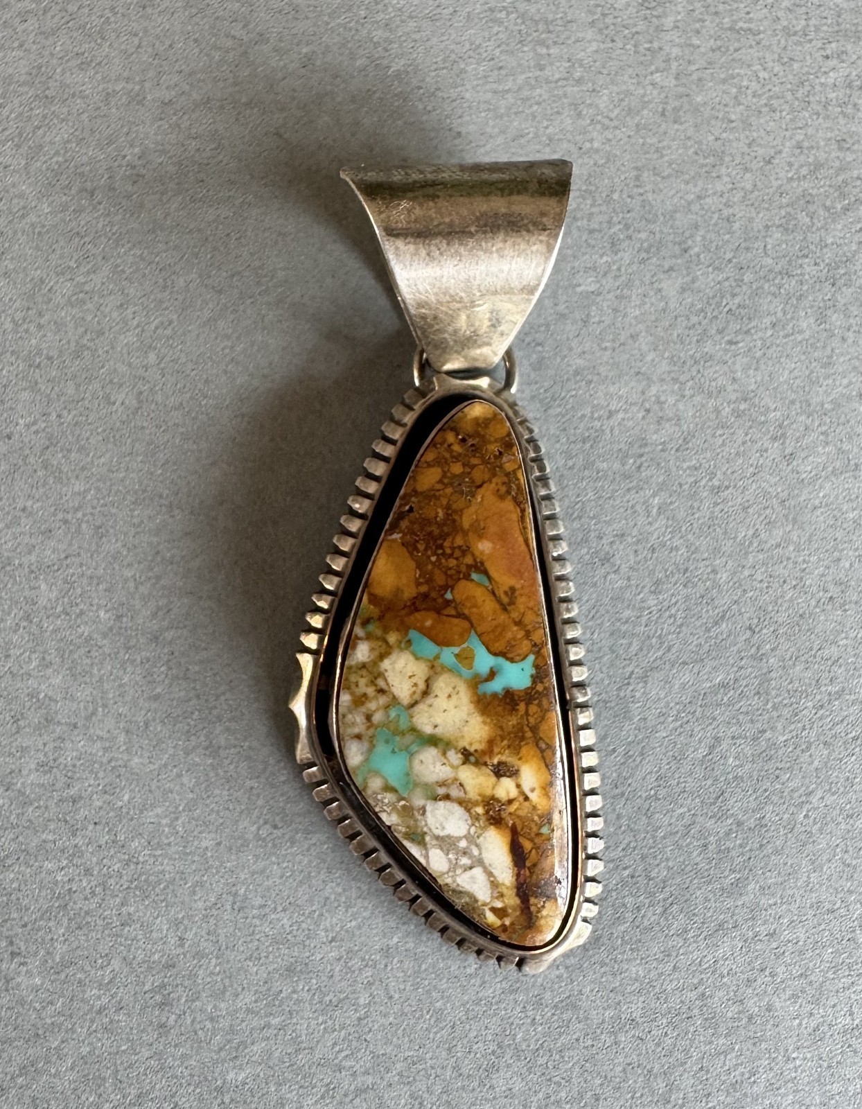 Navajo sterling Silver And Turquoise Pendant Signed AL  1 5/8 