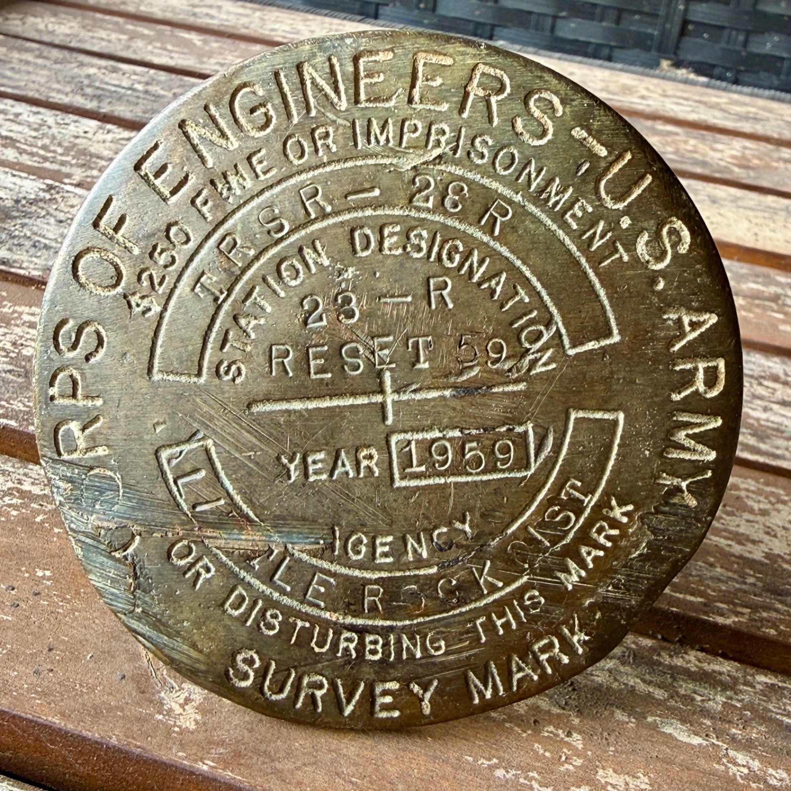Vintage 1959 Brass US Army Corp of Engineers Survey Marker Little Rock Arkansas