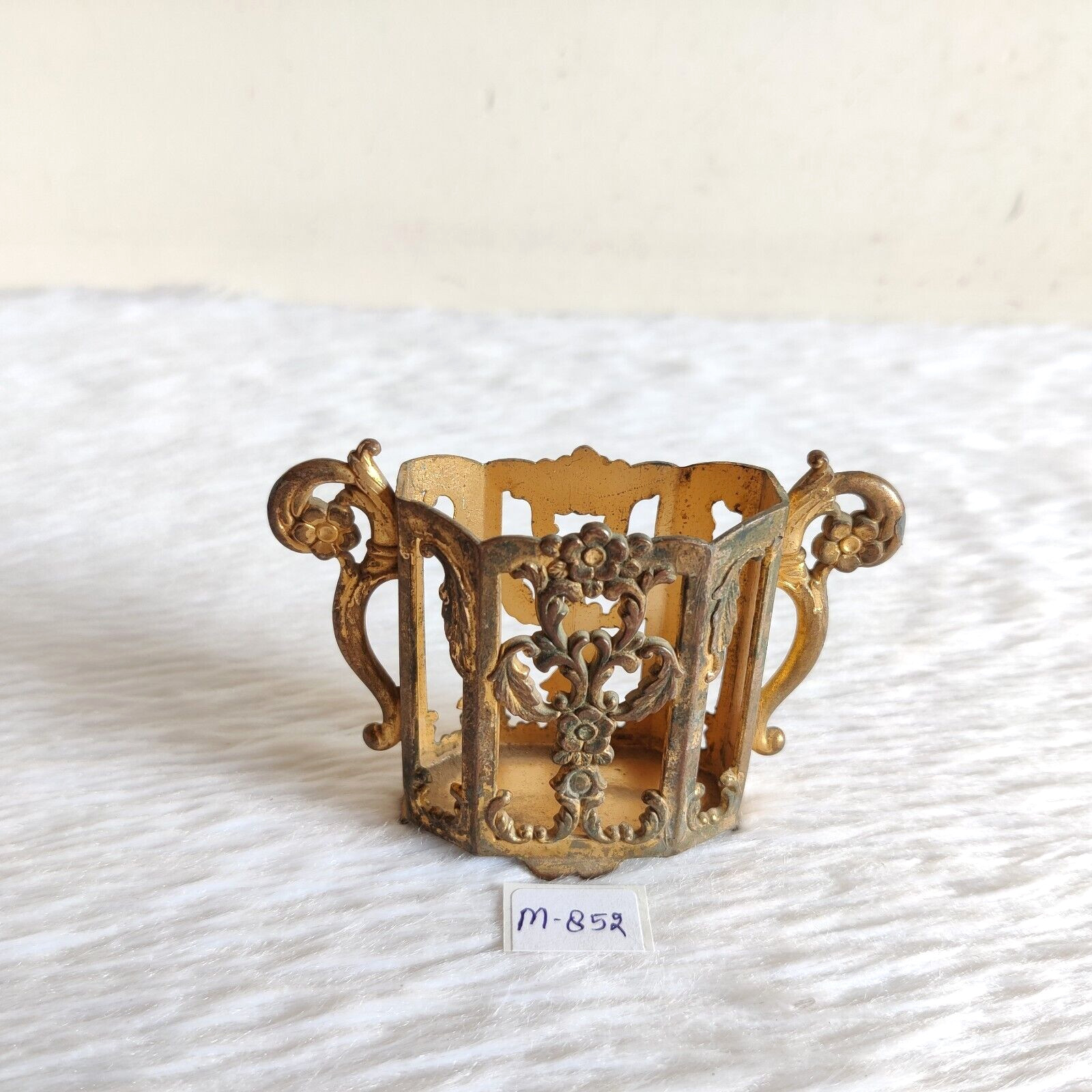 19c Vintage Gold Glided Copper Floral Art Victorian Card Holder Collectible M852
