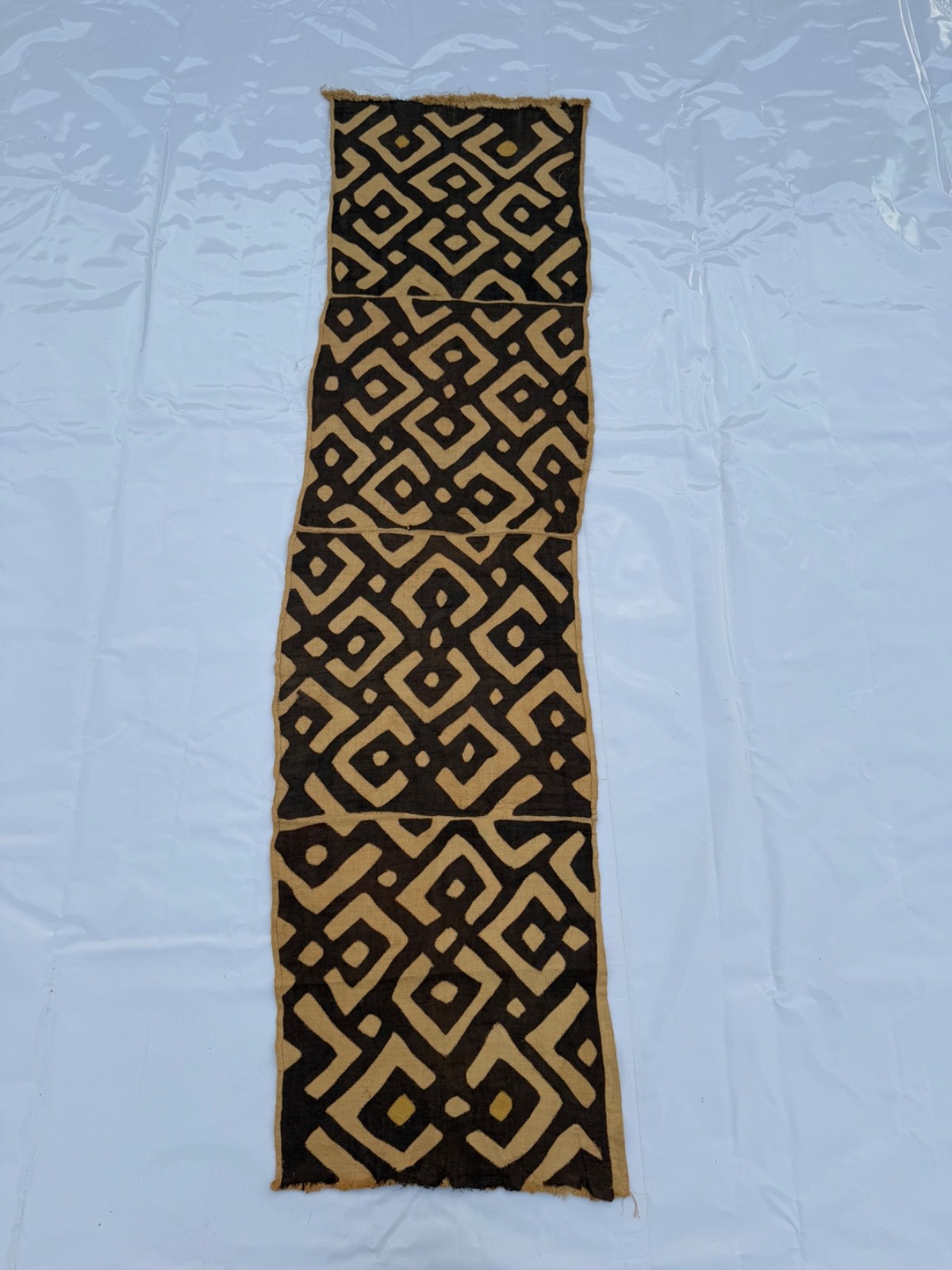 Old Vintage Hand Woven Traditional African Raffia Congo Cloth Textile Runner