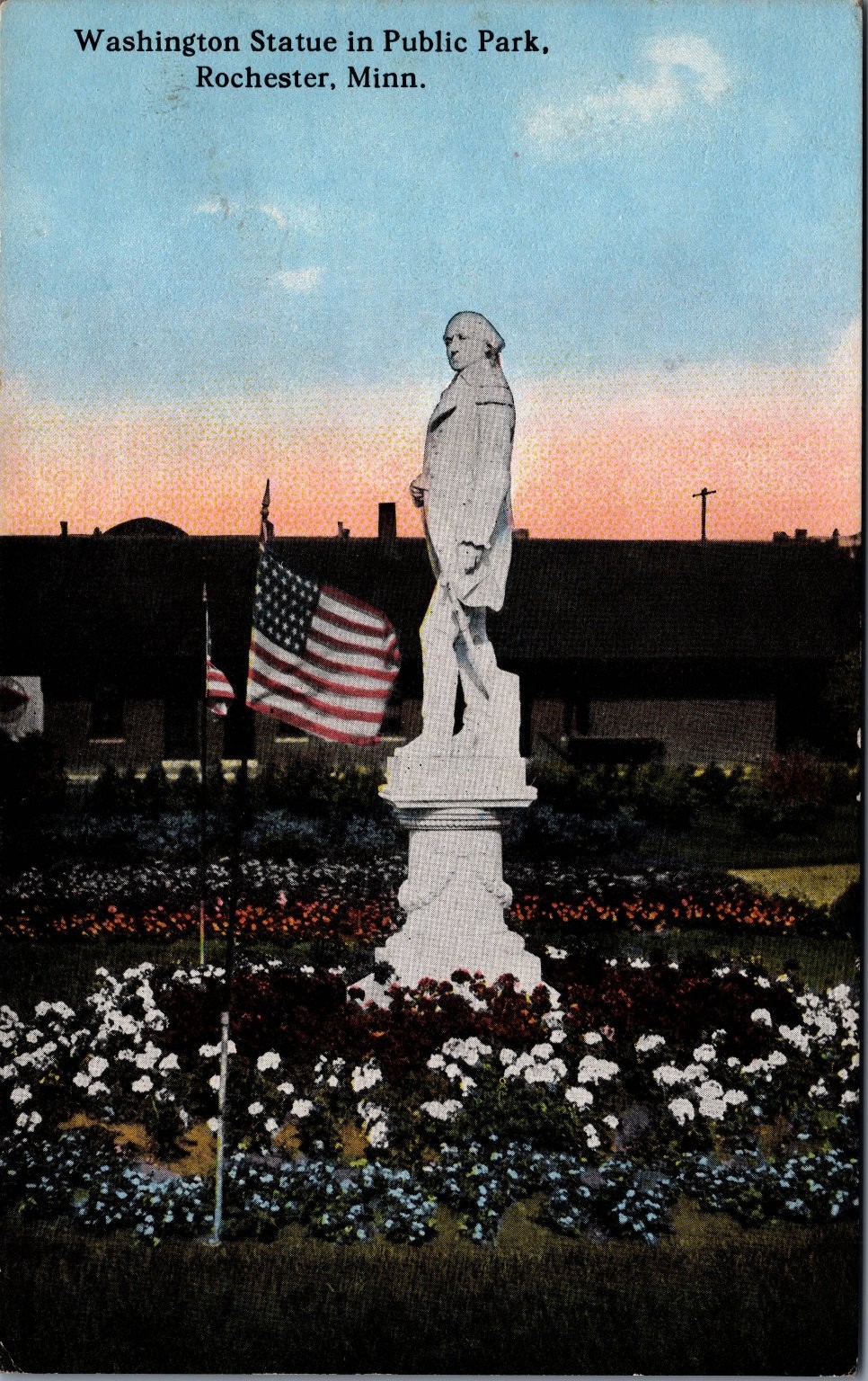 Washington Statue Public Park Rochester MN Postcard Bloom Bros c.1910s Washington Statue Public Park Rochester MN Postcard Bloom Bros c.1910s