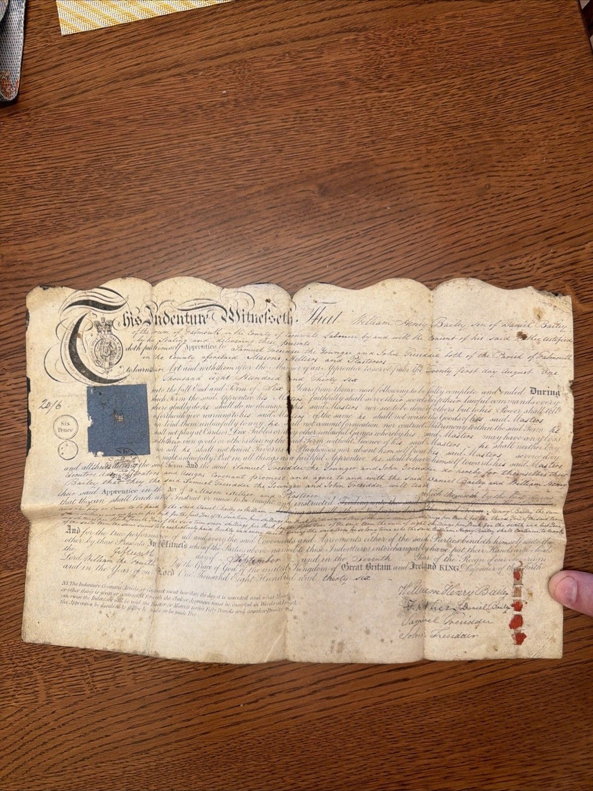 1837 British Apprenticeship Letter William The Fourth 1837 British Apprenticeship Letter William The Fourth