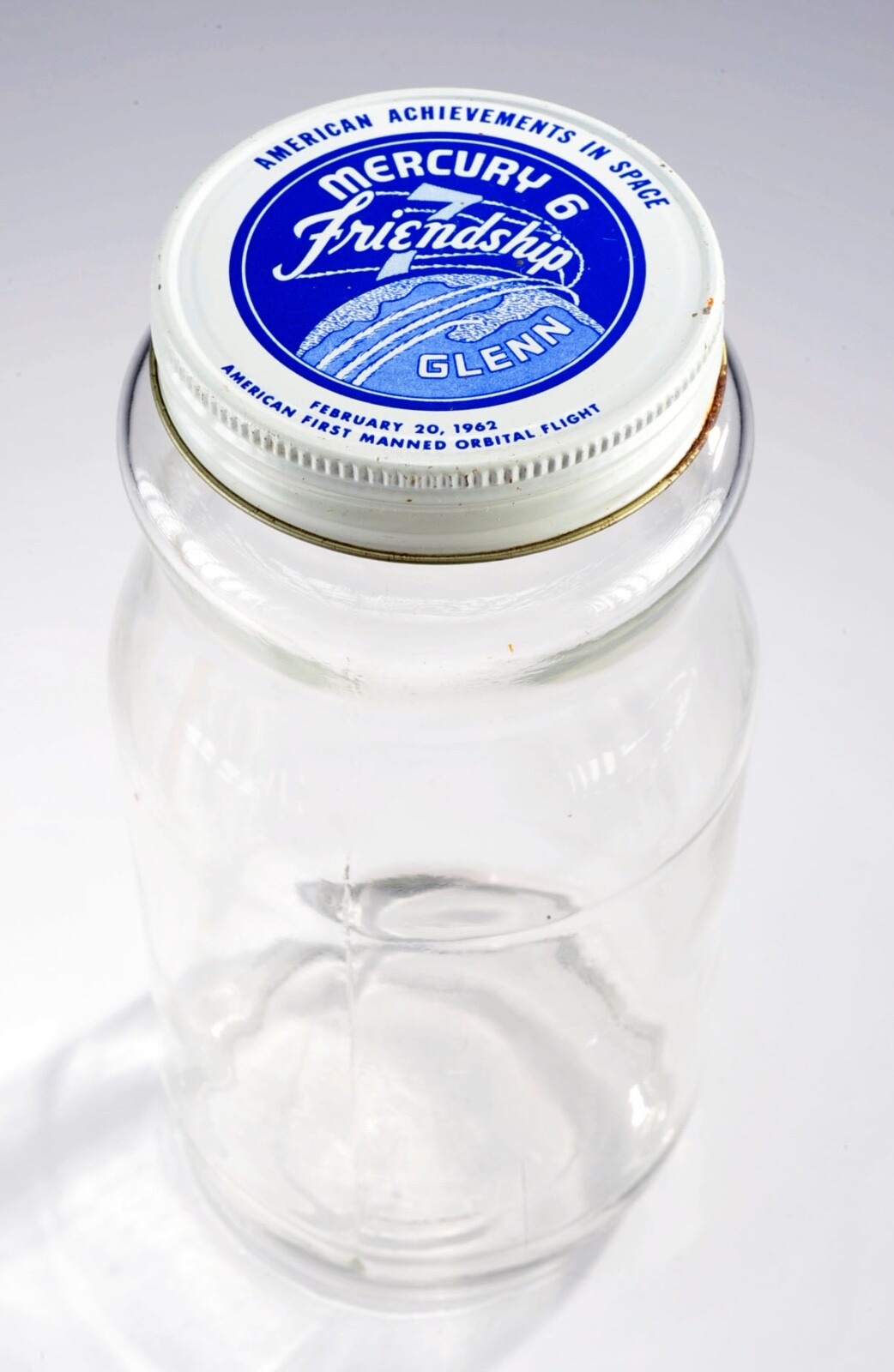 Vintage 1962 NASA John Glenn Mercury 6 Friendship 7 Tang Orange Drink Glass Jar
